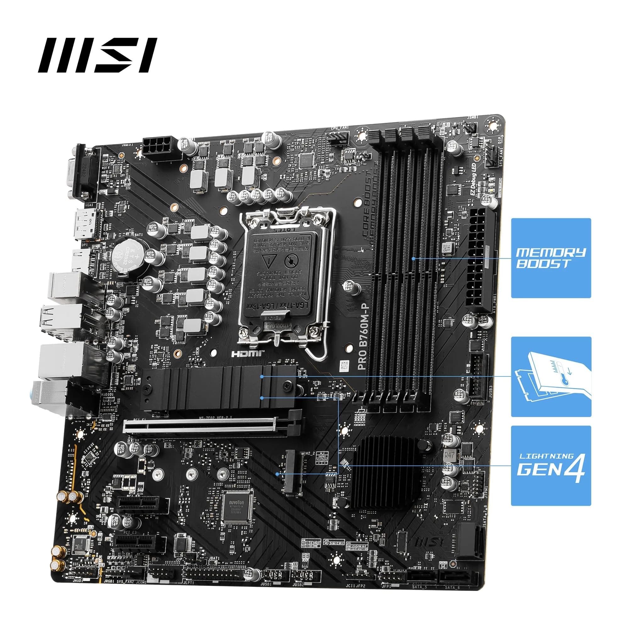 MSI Pro B760M-P Micro-ATX Mainboard, kompatibel mit Intel Core Prozessoren der 14., 13. und 12. Generation, LGA 1700, DDR5 Memory Boost 6800+MHz/OC, PCIe 4.0 x16 Steckplatz M.2 Gen4 Bild 5