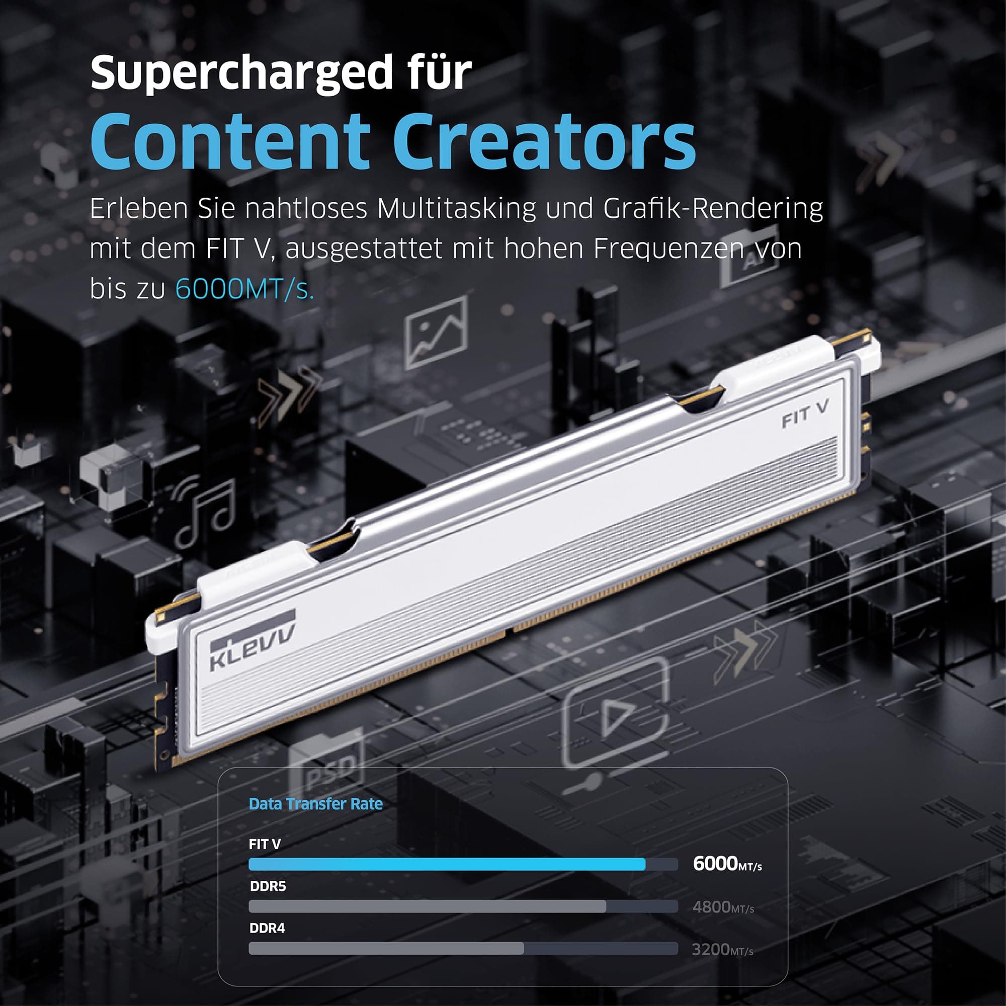 KLEVV FIT V 32GB (2X 16GB) DDR5 Gaming RAM 6000MT/s PC5-48000 Ungepuffert Non-ECC 1,35V CL30 Speicherkit 32 GB FiIT V CL30 6000MH/z Bild 5