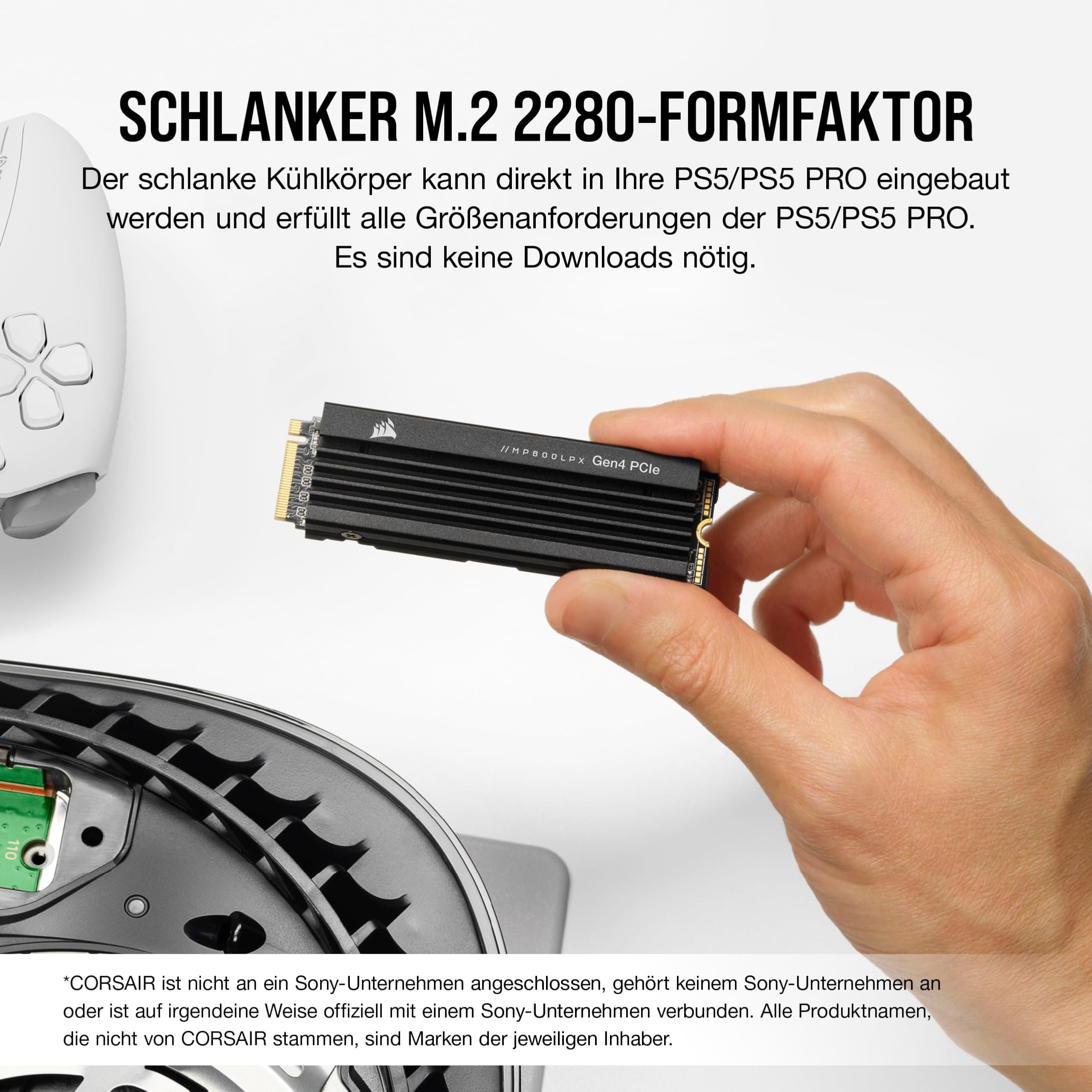 Corsair MP600 PRO LPX 8TB M.2 NVMe PCIe x4 Gen4 SSD - Optimiert Für PS5 (bis zu 7.000 MB/s Sequenzielle Lese- Und 6.100 MB/s Sequenzielle Schreibgeschwindigkeiten,Kompakter Formfaktor) Schwarz 8TB Schwarz Bild 5