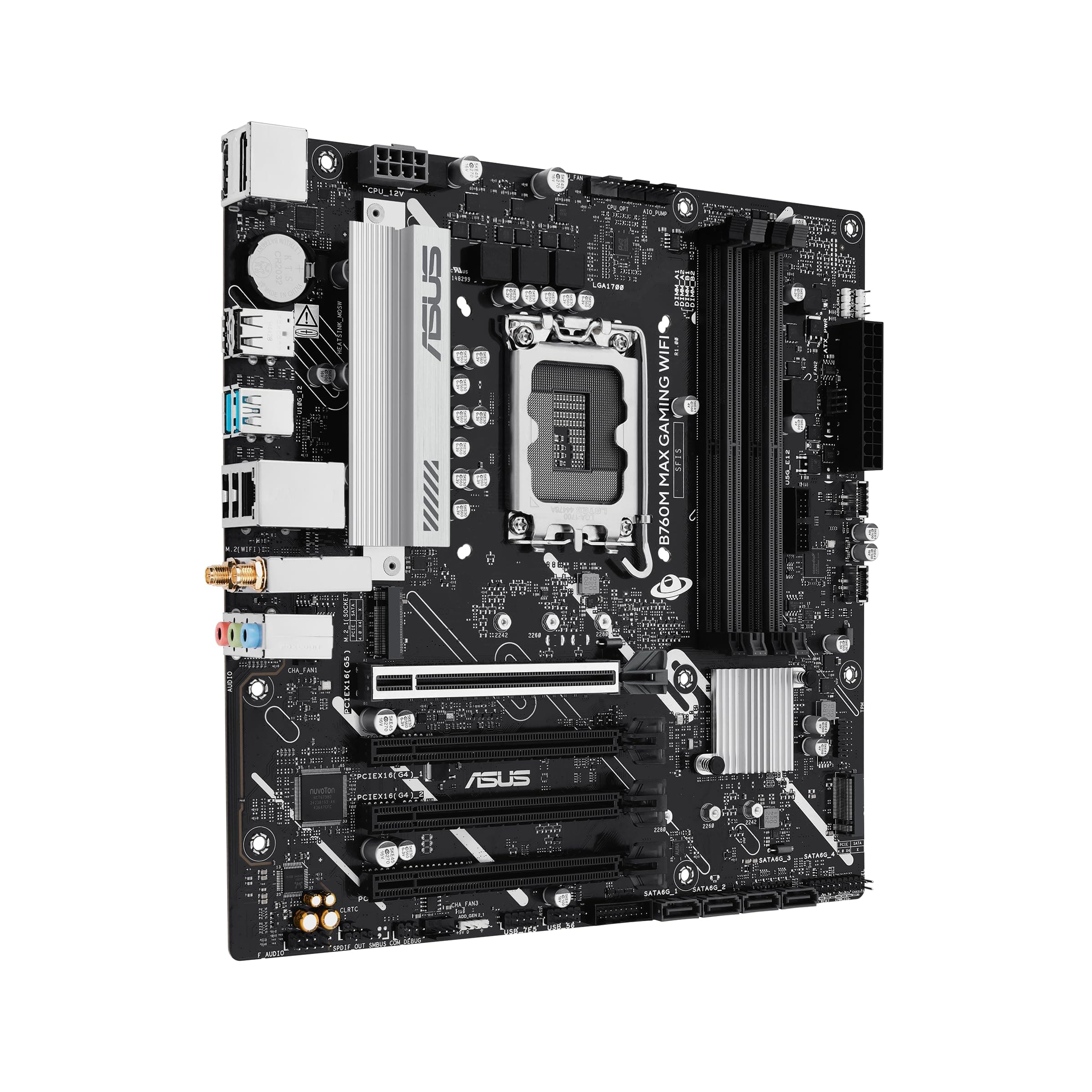 ASUS B760M MAX Gaming WiFi Intel B760 (LGA 1700) mATX Motherboard, Advanced AI PC-Ready, PCIe 5.0 x16, DDR5, 3X M.2, Wi-Fi 6, DisplayPort, HDMI, SATA, USB 10Gbps Type-A, USB 5Gbps Type-C, Aura Sync Bild 5