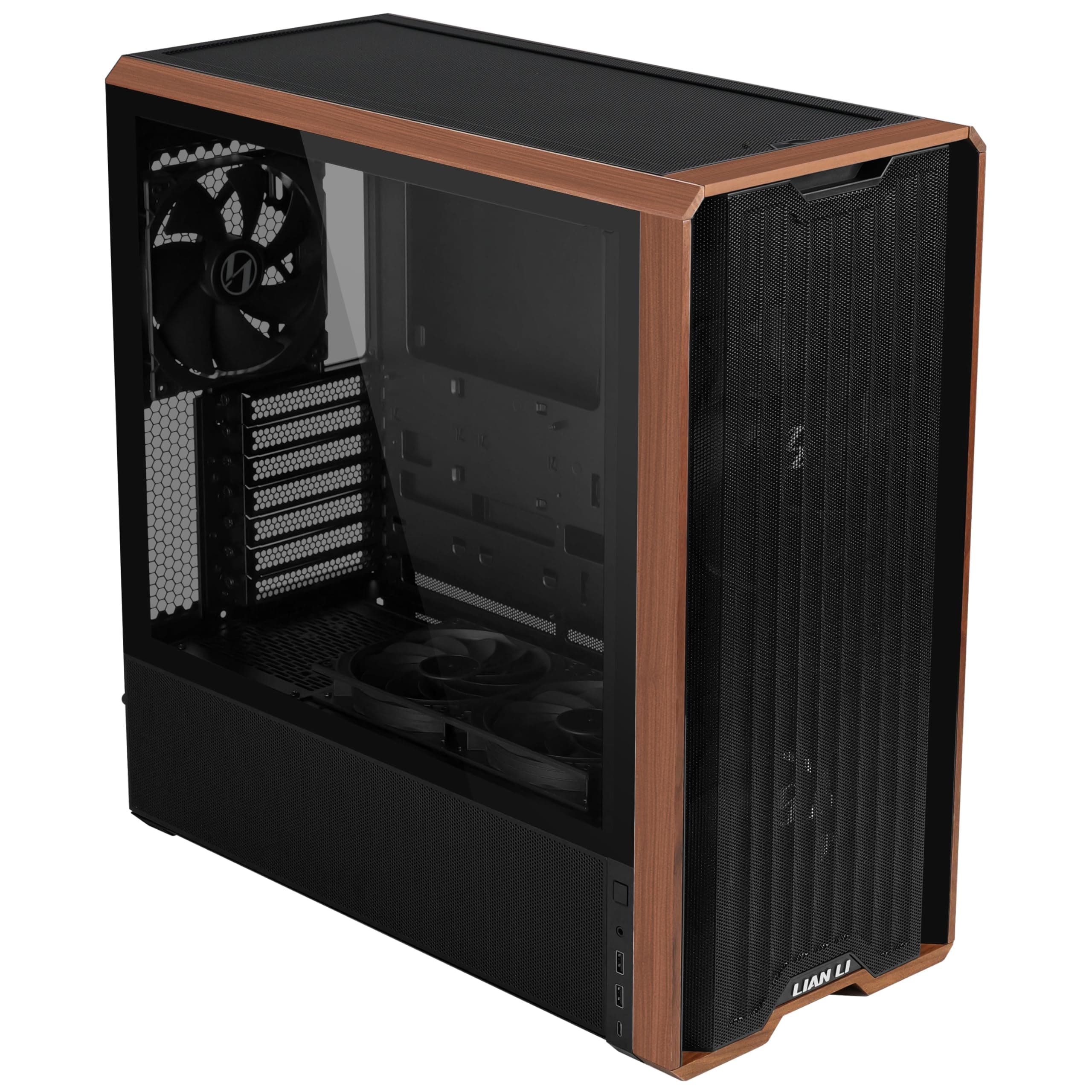 Lian Li Lancool 217 PC-Gehäuse Schwarz | ATX Midi-Tower, Tempered Glass, 5 Lüfter, Walnussholz, Mesh-Front, Back-Connect-kompatibel Bild 5