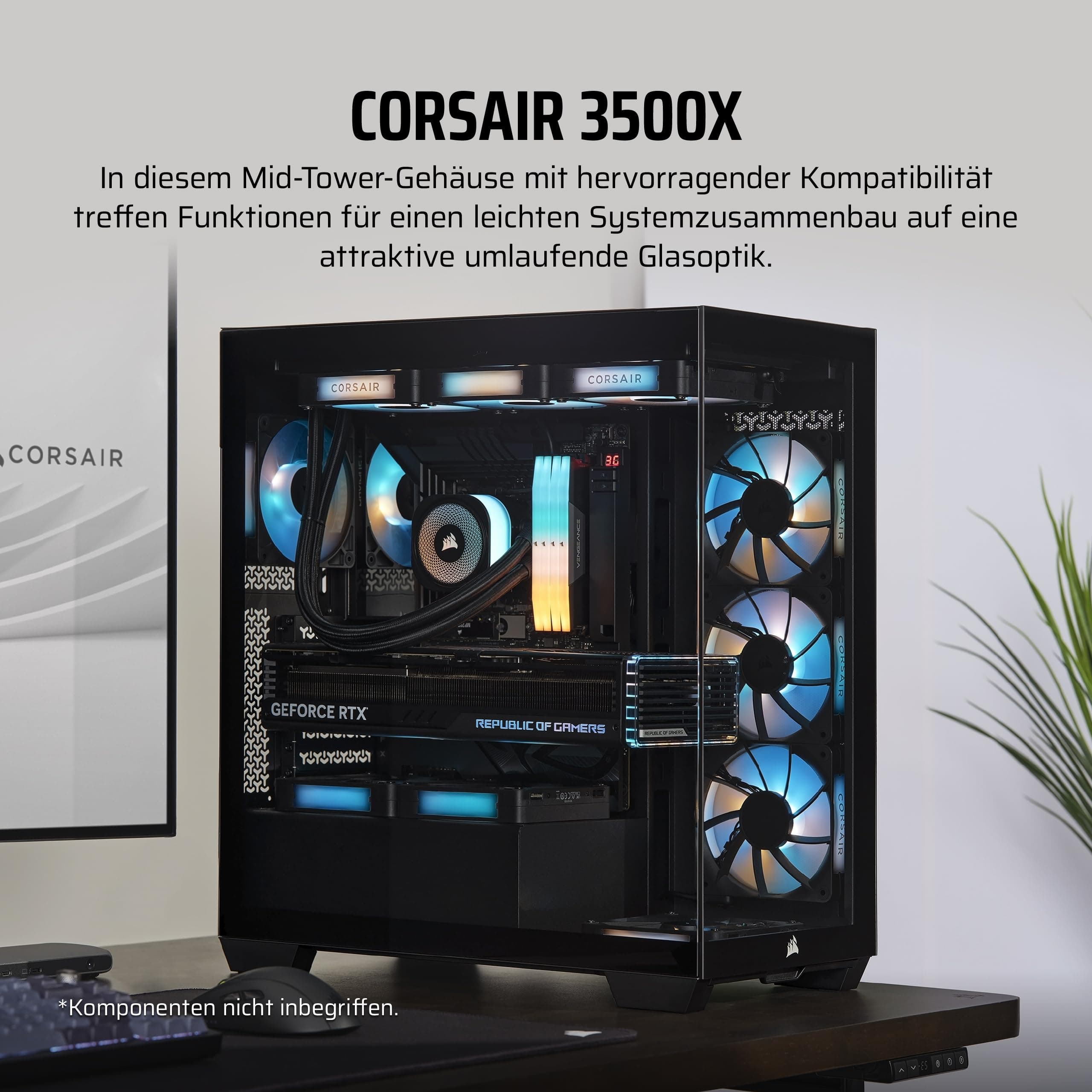 CORSAIR 3500X Mid-Tower ATX PC-Gehäuse - Gehärtetes Panorama-Glas - Umgekehrte Verbindung Motherboard-Kompatibel - Keine Lüfter Enthalten - Schwarz Bild 4