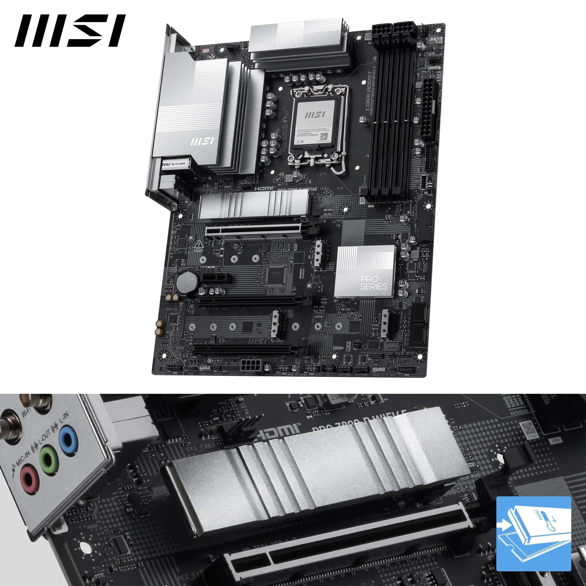 MSI PRO Z890-P WIFI6E Mainboard, ATX – Unterstützt Intel Core Ultra-Prozessoren (Series 2), LGA 1851 – 55A DrMOS, DDR5 Memory Boost (9200+ MT/s OC), PCIe 5.0 x16, M.2 Gen5, Wi-Fi 6E, 5G-LAN Bild 5