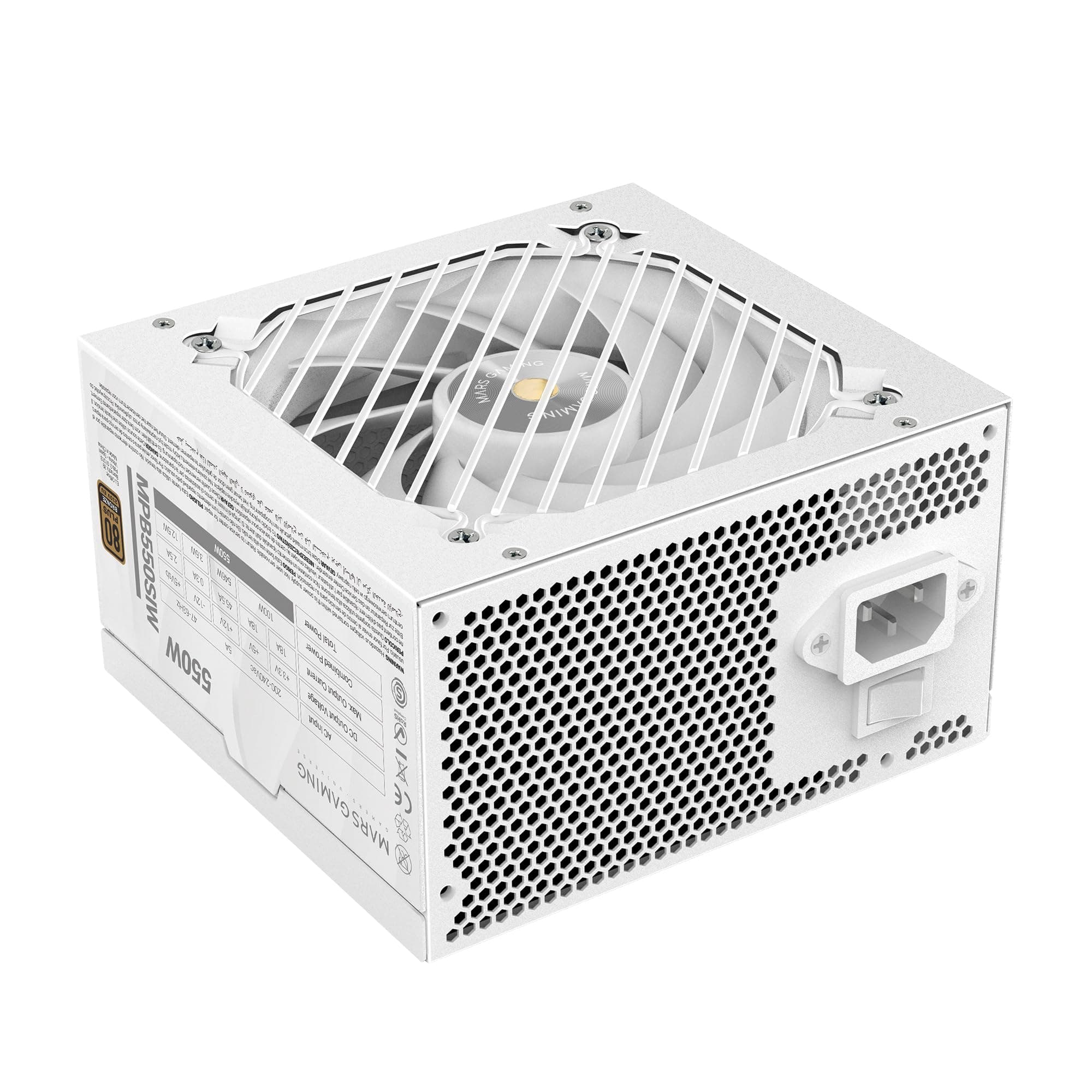 Mars Gaming MPB550SI, ATX-Netzteil 550W, 7 Jahre Garantie, 80Plus Bronze 230V, 90% Effizienz, SI Extreme Silence Lüfter, AI2-RPM-Technologien, Japanische Kondensatoren, Weiß MPB550SIW