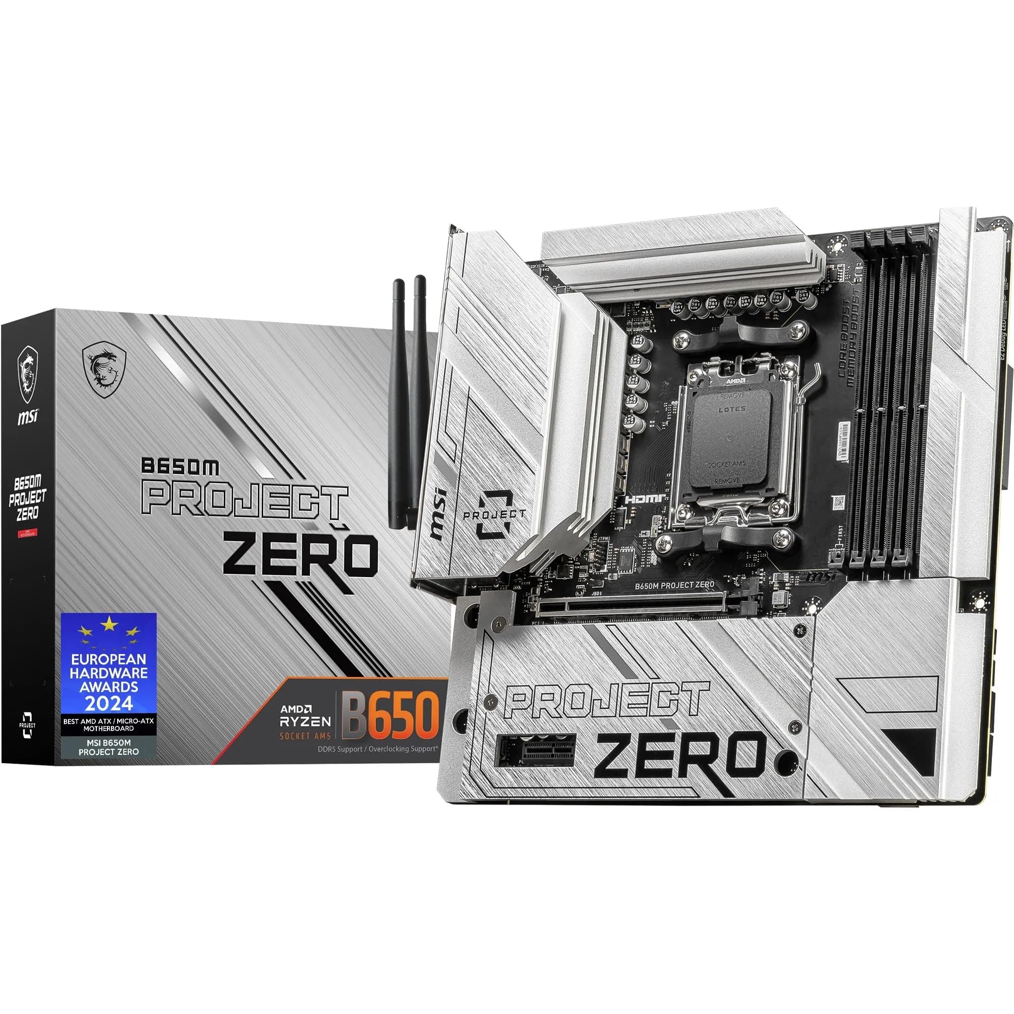 MSI B650M Project Zero Motherboard, Back-Connect Micro-ATX - Unterstützt Ryzen 9000, 8000 & 7000 Serie Prozessoren, AM5 - DDR5 Memory Boost 6400+MHz/OC, 1 x PCIe 4.0 x16, 2 x M.2 Gen4, Wi-Fi 6E Bild 2