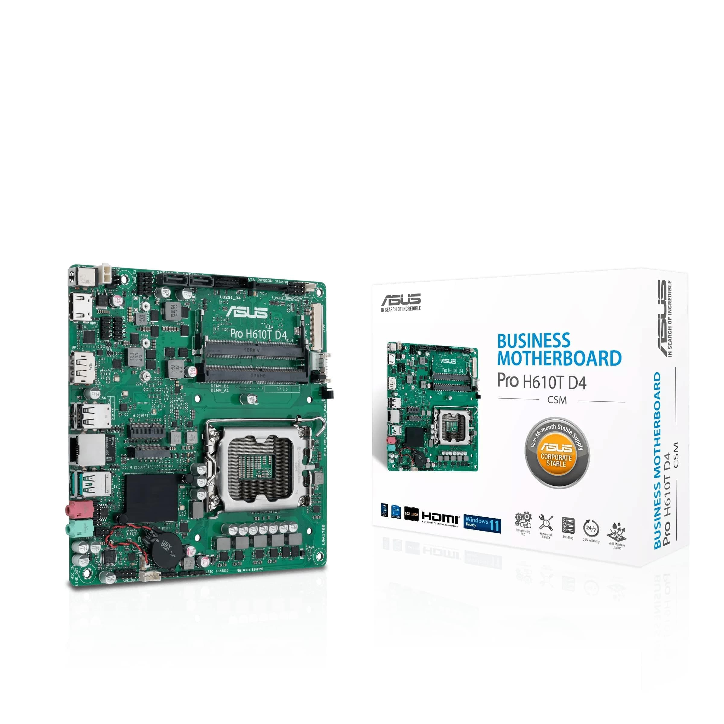 ASUS Pro H610T D4-CSM Business-Mainboard Sockel Intel LGA 1700 (Thin Mini-ITX, PCIe 4.0, DDR4, HDMI, DisplayPort, USB-A USB 3.2 Gen2) Bild 2