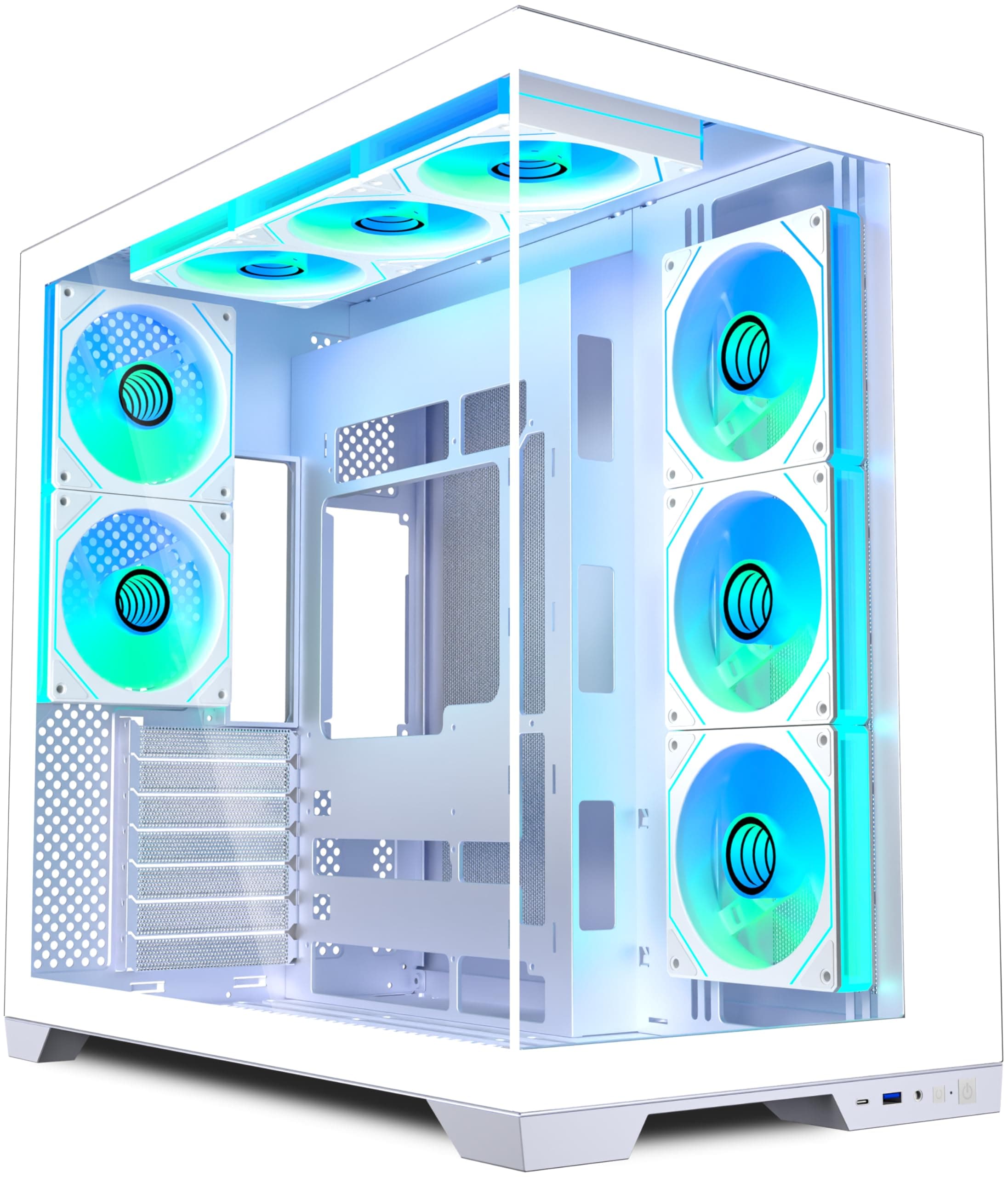ANSAITE ATX PC-Gehäuse 7×120 mm ARGB PWM-Lüfter vorinstalliert ，Mid-Tower Gaming PC-Gehäuse, Panorama-Gehärtetes Glas Schwarz Computer-Gehäuse mit Typ-C, 360mm Radiator Unterstützung，H-D9 (Weiß) Bild 4