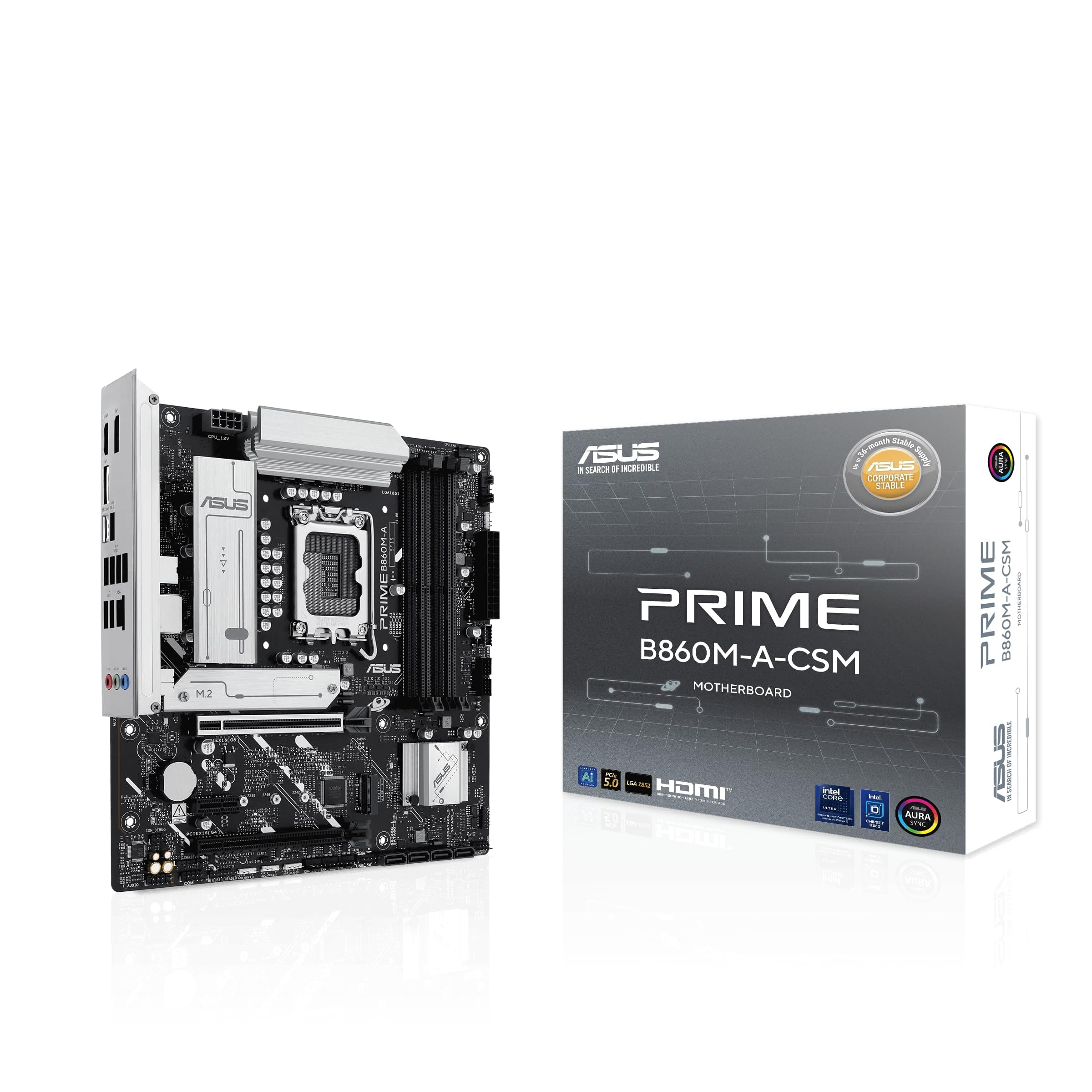 ASUS Prime B860M-A-CSM Mainboard Sockel Intel LGA 1851 (Intel B860, mATX, DDR5 Speicher, PCIe 5.0 x16, 2X M.2, HDMI, dual DisplayPort, USB 20Gbps Typ-C, Aura Sync) Bild 2