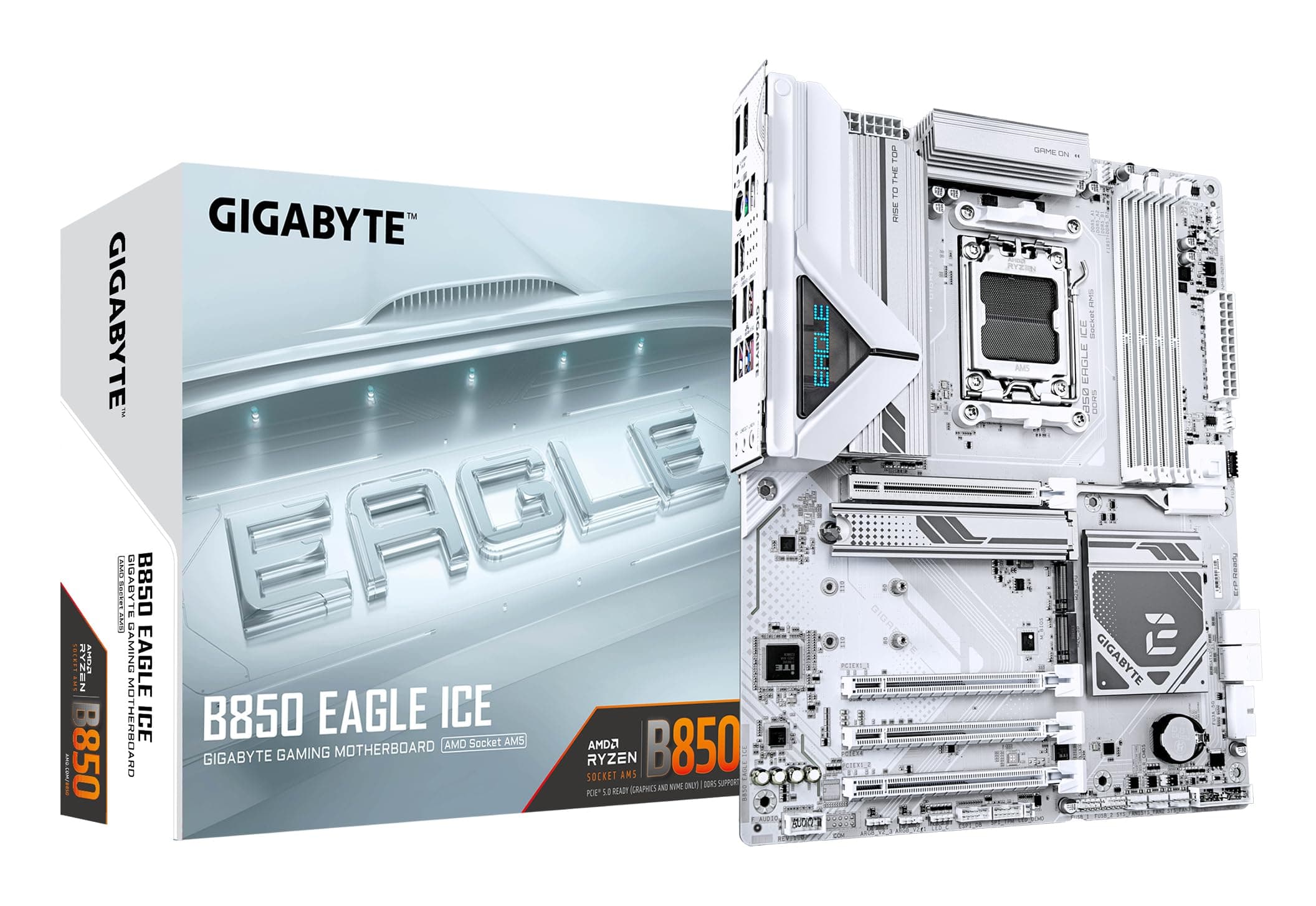 GIGABYTE B850 Eagle Ice Mainboard – AMD Ryzen 9000 Serien-Prozessoren, 8+2+2 Phasen Digital-VRM, bis zu 8200 MHz DDR5 (O.C), 1 x PCIe 5.0 M.2 + 2 x PCIe 4.0 M.2, 2.5 GbE LAN, USB 3.2 Gen 2 Bild 2