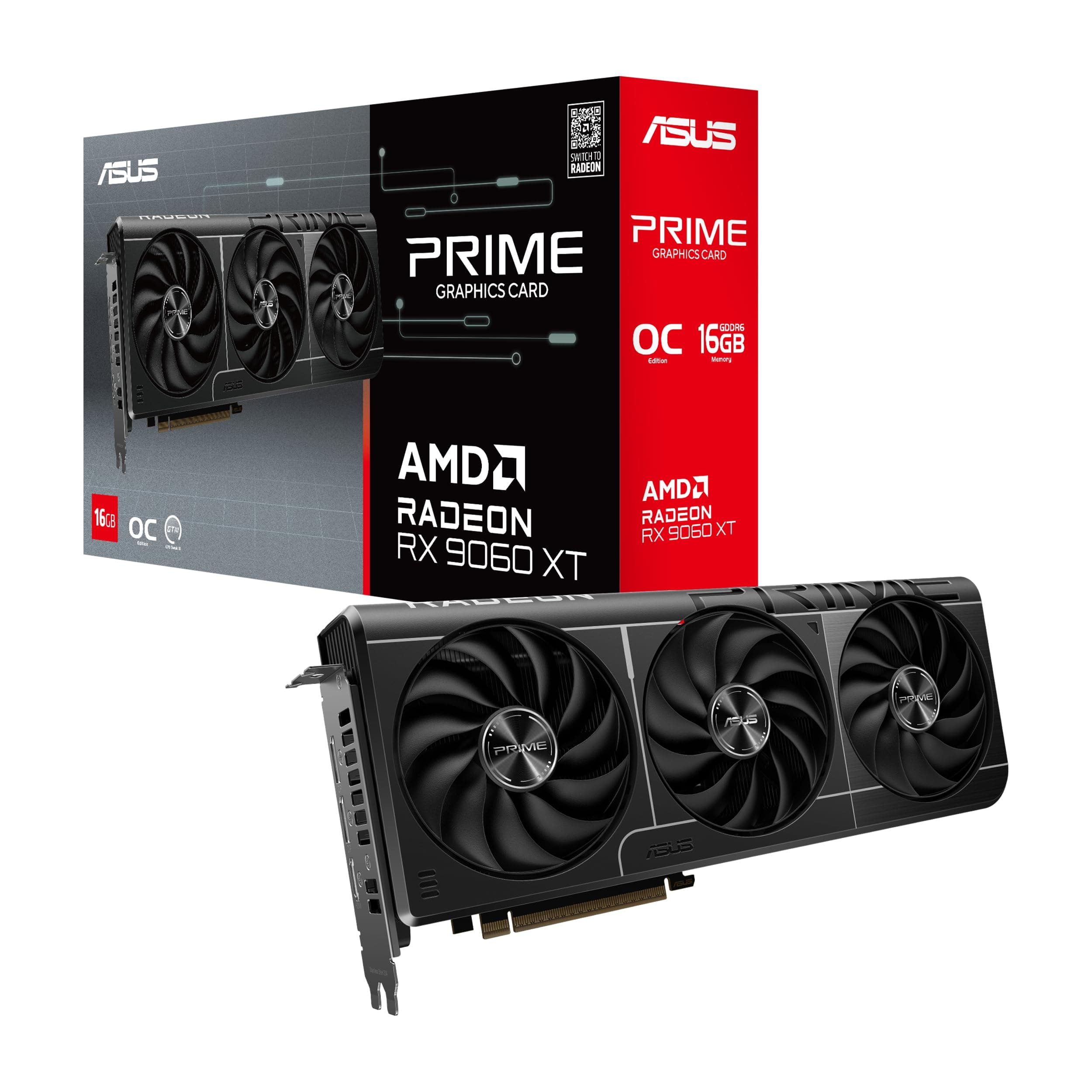 ASUS Prime Radeon RX 9060 XT OC Edition, AMD, 16GB - GDDR6 Gaming Grafikkarte (Radeon RX9060XT, RDNA 4 Architektur, PCIe 5.0, 1x HMDI 2.1b, 2X DisplayPort 2.1a, PRIME-RX9060XT-O16G) Bild 2