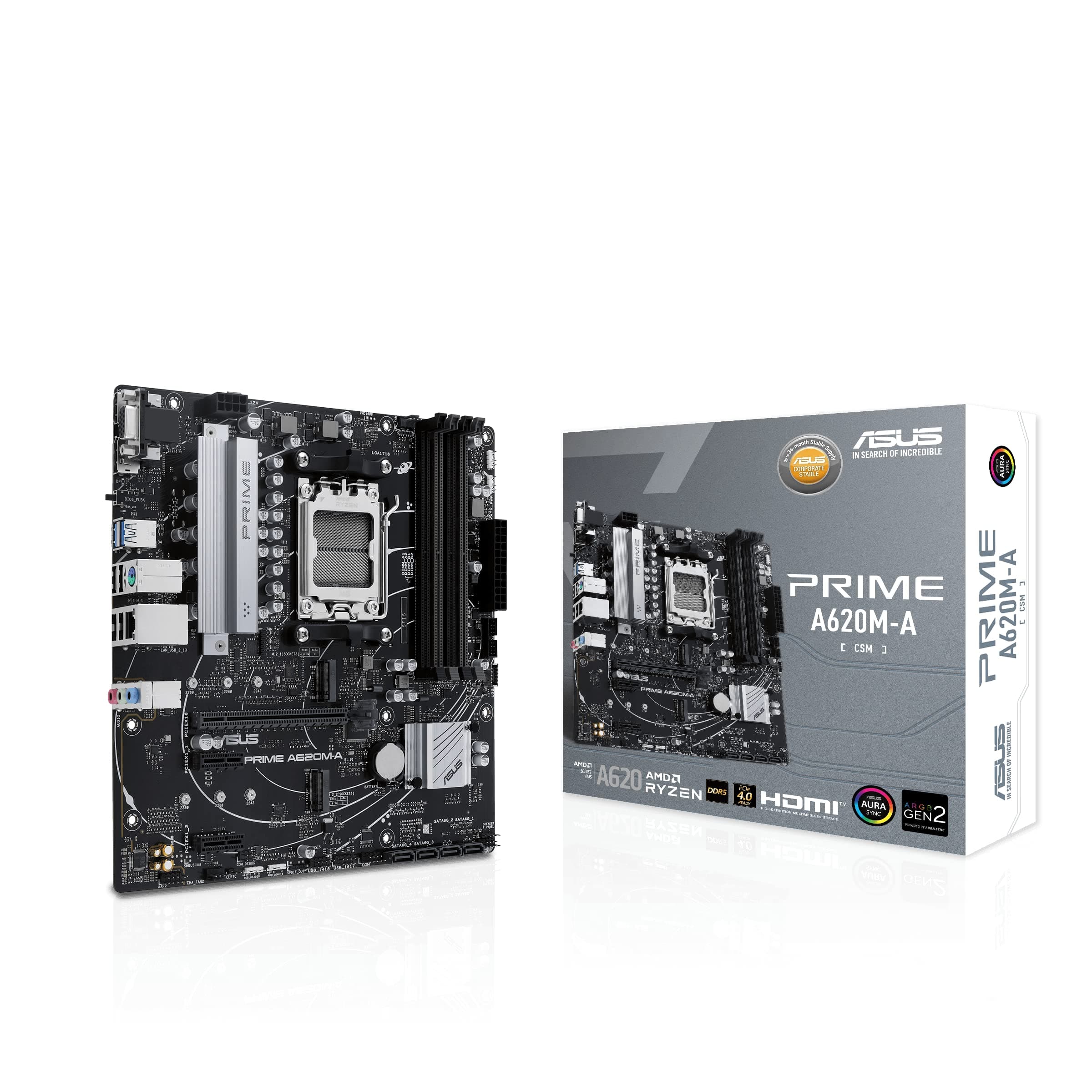 ASUS Prime A620M-A-CSM Mainboard Sockel AMD A620 (Ryzen 7000, Micro-ATX, DDR5 Speicher, PCIe 4.0, BIOS Flashback, USB 3.2 Gen 2, Aura Sync) Bild 2