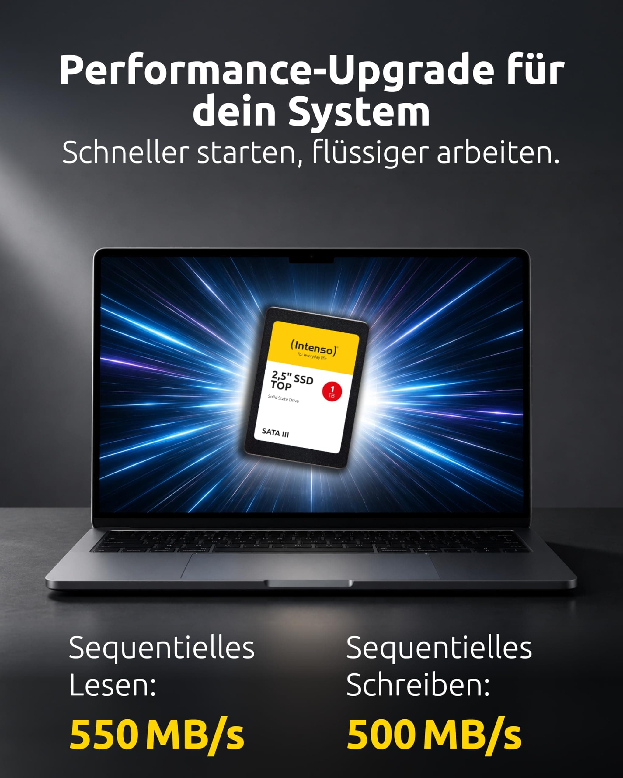 Intenso Interne 2,5" SSD SATA III Top, 1 TB, 550 MB/Sekunden, Schwarz, Festkörper-Laufwerk Bild 4