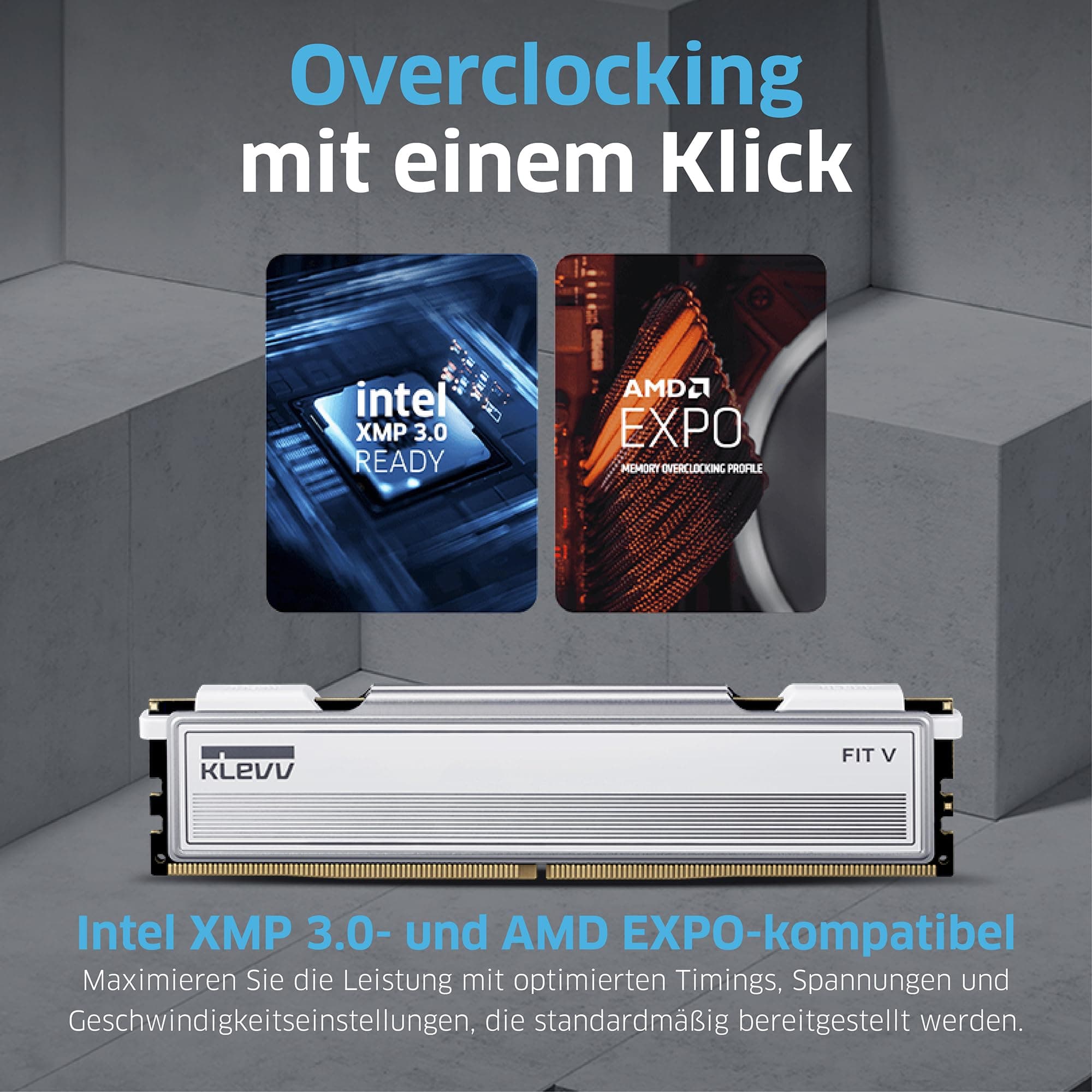 KLEVV FIT V 32GB (2X 16GB) DDR5 Gaming RAM 6000MT/s PC5-48000 Ungepuffert Non-ECC 1,35V CL30 Speicherkit 32 GB FiIT V CL30 6000MH/z Bild 7