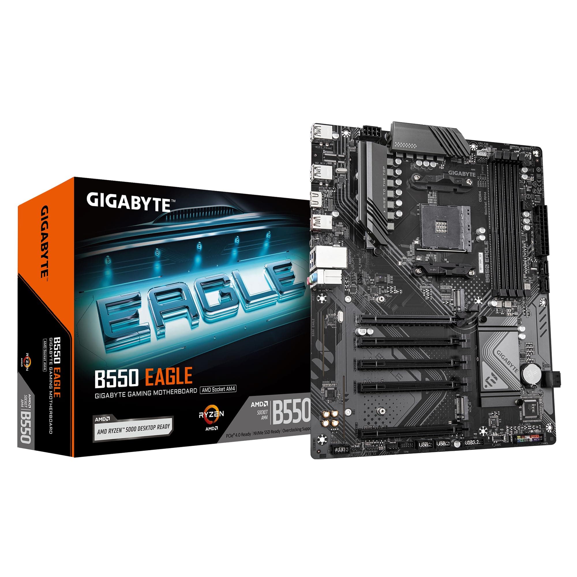 GIGABYTE B550 Eagle Mainboard – AMD Ryzen 5000 G-Serie CPUs, 10+3+1 Phasen VRM, bis zu 3200 MHz DDR4, 1xPCIe 4.0 + 1xPCIe 3.0 M.2, 1GbE LAN, USB 3.2 Gen 2 Bild 2