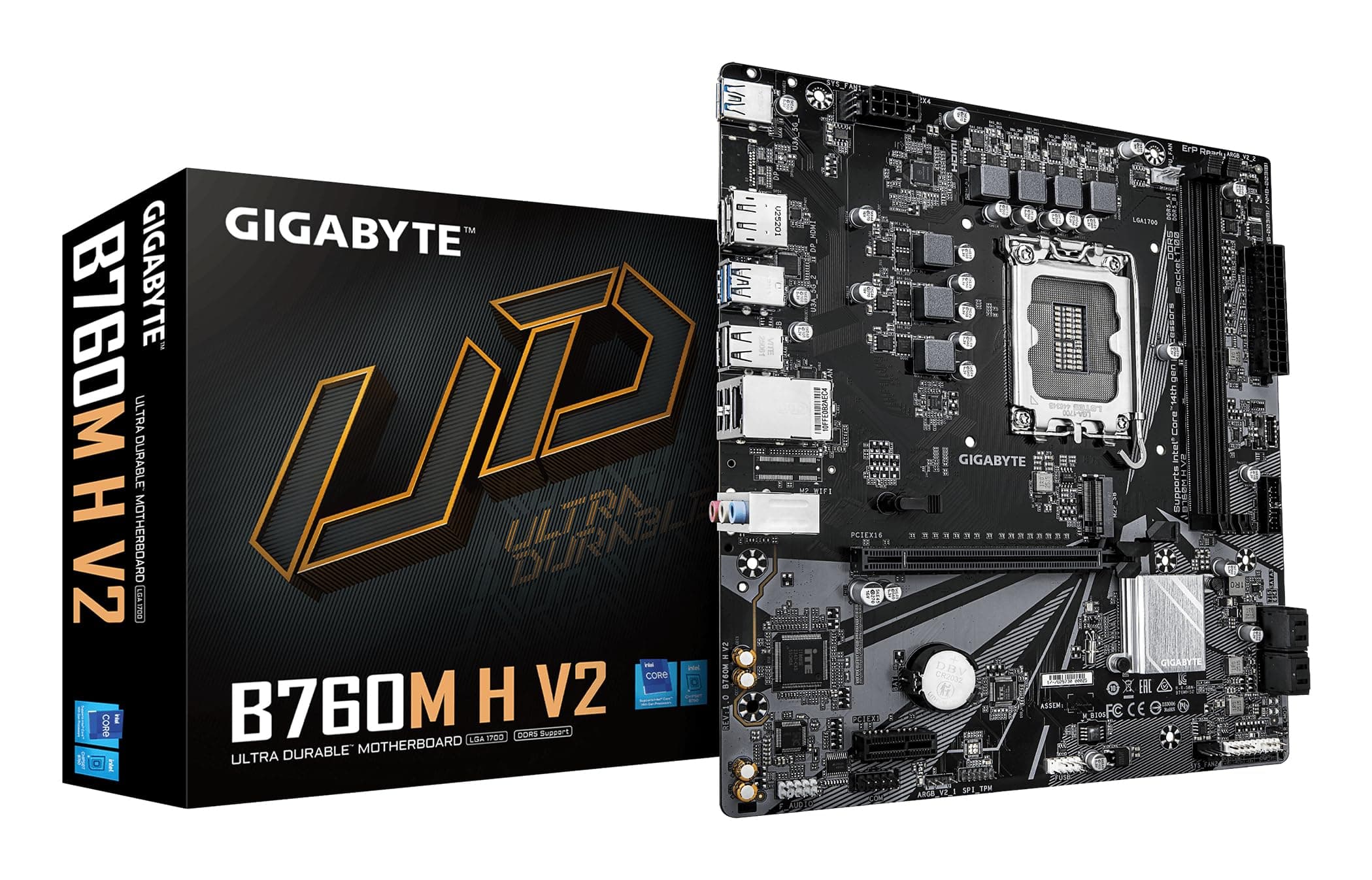 GIGABYTE B760M H V2 Mainboard - Unterstützt Intel Core Prozessoren der 14. Generation, digitales 5+1+1-Phasen-VRM, bis zu 8000MHz DDR5 (O.C.), 1xPCIe 4.0 M.2, 1GbE LAN, USB 3.2 Gen1 Bild 2