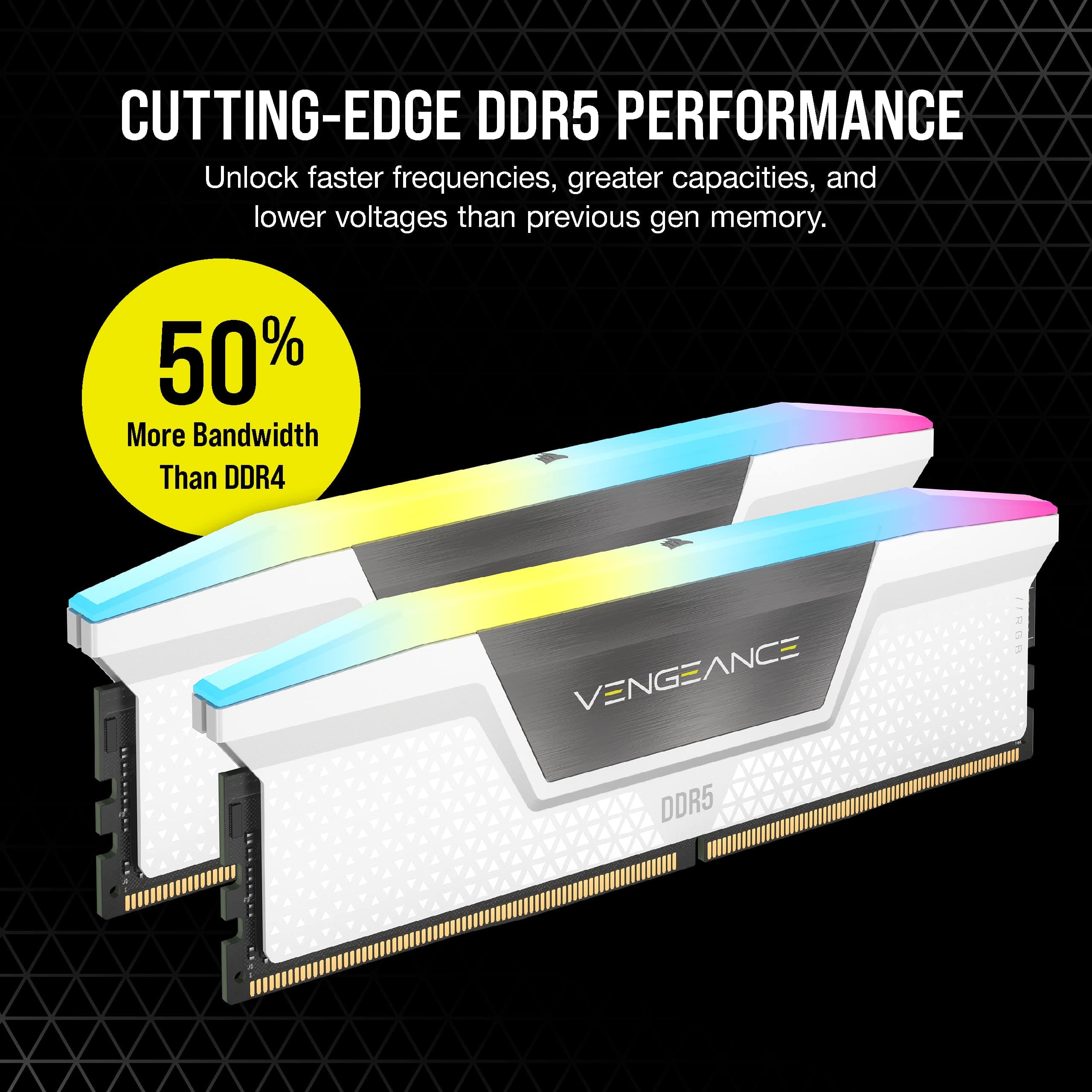 CORSAIR Vengeance RGB DDR5 RAM 64GB (2x32GB) Bis zu 5200MHz CL40 Intel XMP 3.0 Desktop-Arbeitsspeicher – Weiß (CMH64GX5M2B5200C40W) Bild 5