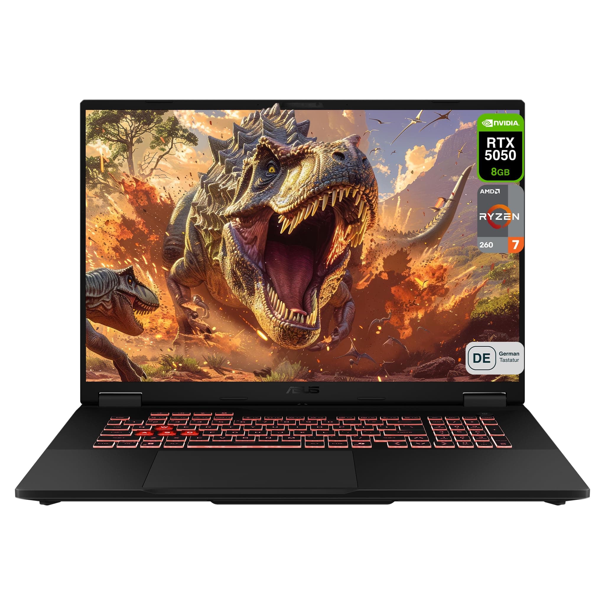 ASUS TUF A18 Gaming Laptop, AMD Ryzen 7 260, 64 GB DDR5 RAM, 1 TB PCIe SSD, 18" FHD (1920x1200) Display, Nvidia GeForce RTX 5050 Graphics, RGB QWERTZ Tastatur, Windows 11 Home, Jaeger Gray 64 GB RAM | 1, TB SSD Windows 11 Home
