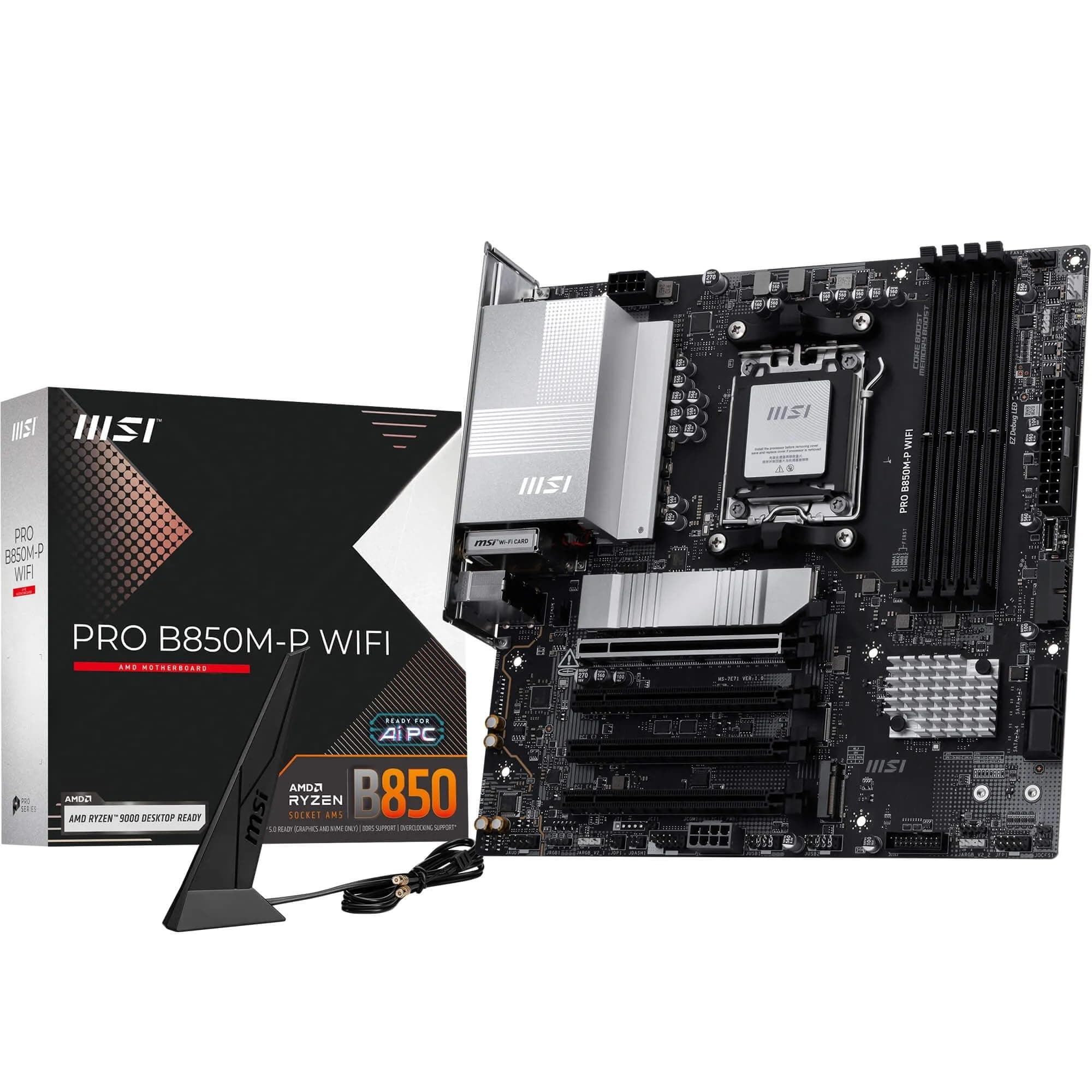 MSI PRO B850M-P WiFi Motherboard, mATX - Supports AMD Ryzen 9000/8000 / 7000 Processors, AM5 - DDR5 Memory Boost (8200+ MT/s OC), PCIe 5.0 x16 & 4.0 x16, M.2 Gen5, Wi-Fi 7, 5G LAN Bild 2