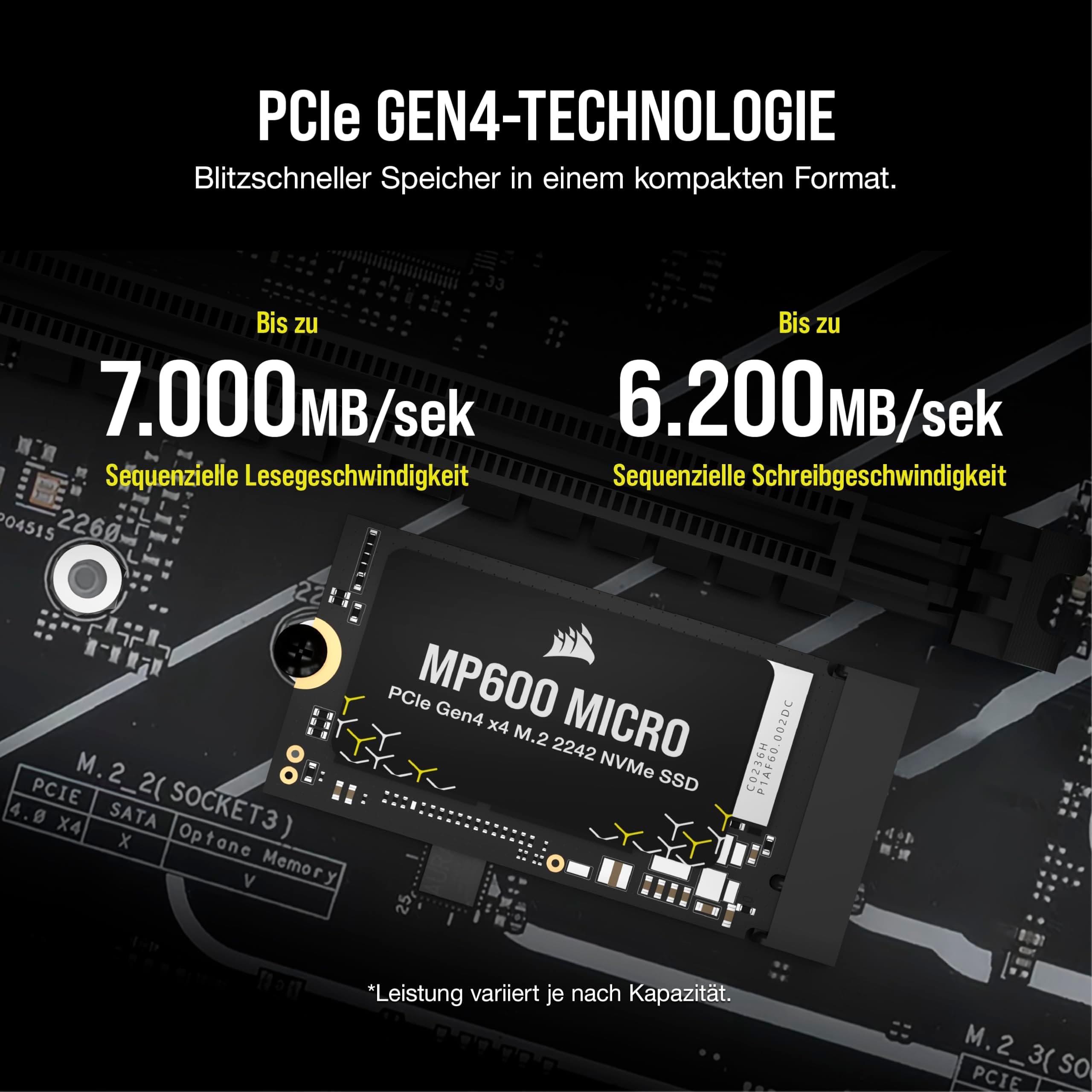 Corsair MP600 Micro 2TB M.2 NVMe PCIe x4 Gen4 SSD – M.2 2242 – Bis zu 7.000MB/Sek. Sequentielles Lesen – Hohe Dichte 3D TLC NAND – Kompatibel mit Lenovo Legion Go und Dünne Notebooks – Schwarz Bild 6