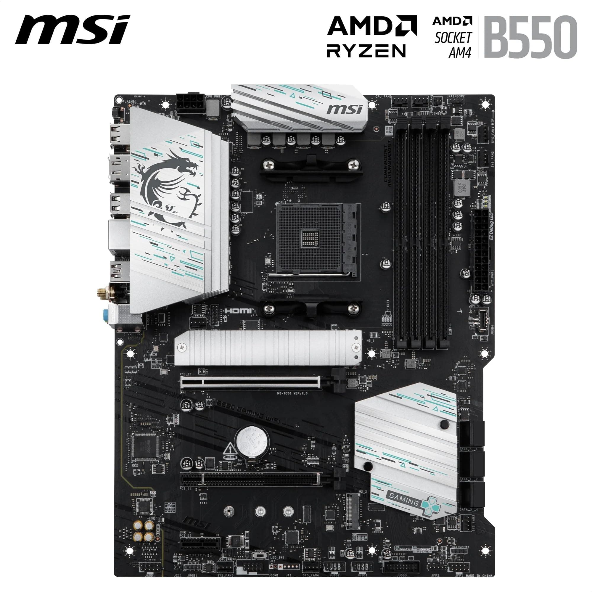 MSI B550 Gaming WiFi Mainboard, ATX - Unterstützt AMD Ryzen 5000 Series, 5000 G-Series, 4000 G-Series und 3000 Series Prozessoren, AM4 - DDR4 Memory Boost 4400+MHz/OC, PCIe 4.0 x16, M.2 Gen4, 1G LAN Bild 3