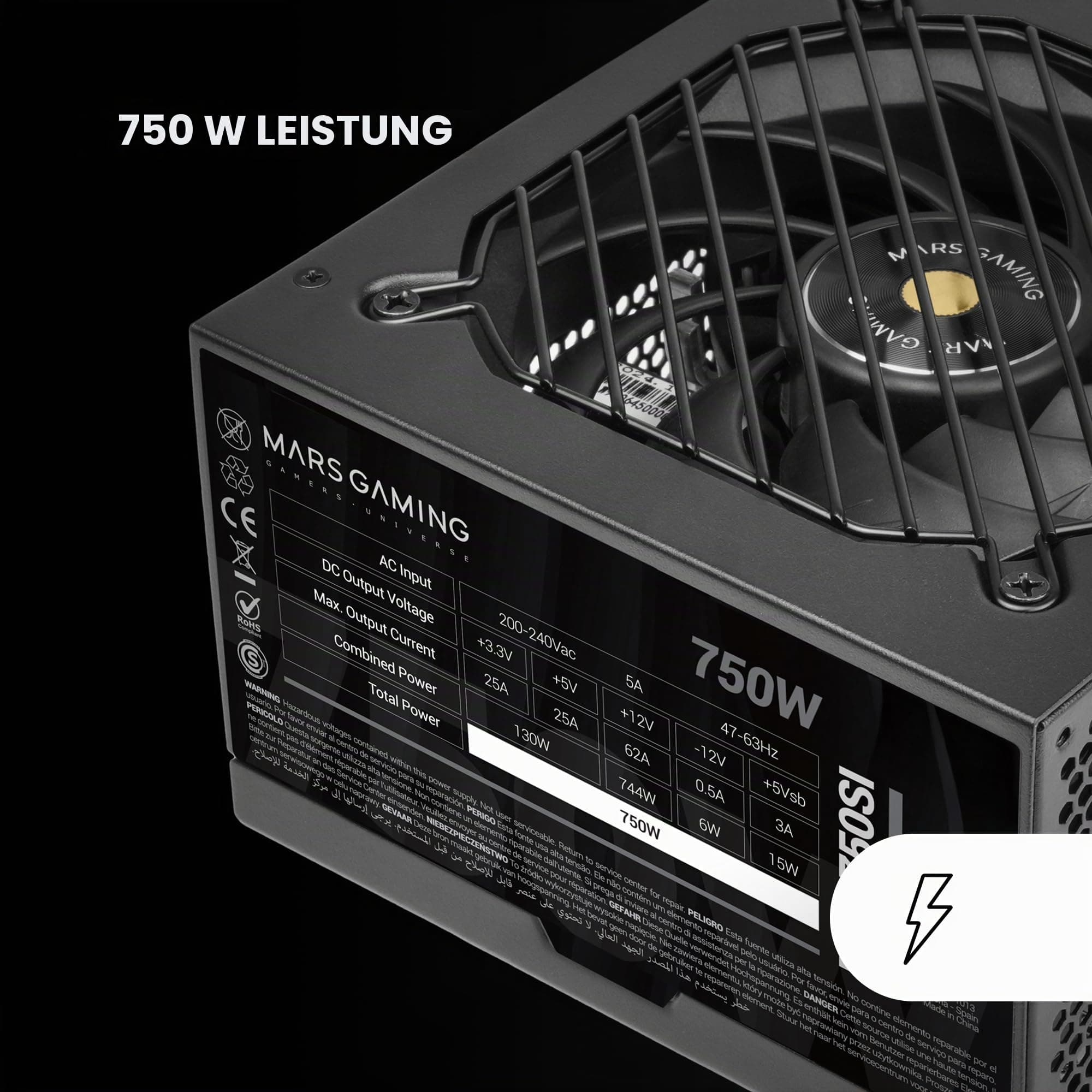 Mars Gaming MPB750SI, PC-ATX-Netzteil 750W, 7 Jahre Garantie, 80Plus Bronze 230V, 90% Effizienz, SI Extreme Silence Lüfter mit Kupferkern, AI2-RPM-, DC-DC- und SMD-Technologien, Schwarz Bild 7