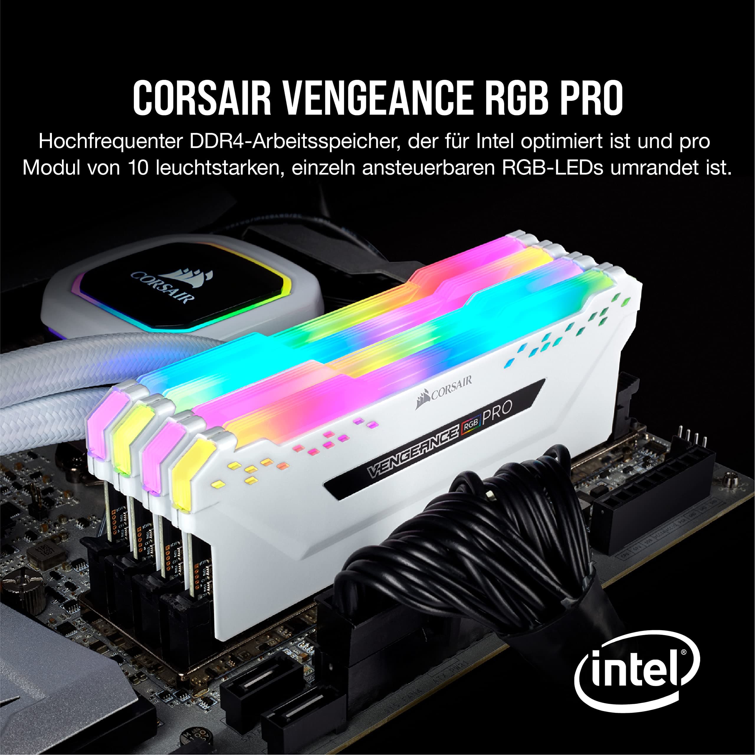 CORSAIR VENGEANCE RGB PRO 32GB (2x16GB) DDR4 Bis zu 3200MHz (PC4-25600) CL16 Desktop-Speicher – Weiß Weiß 2 x 16 GB DRAM Bild 4