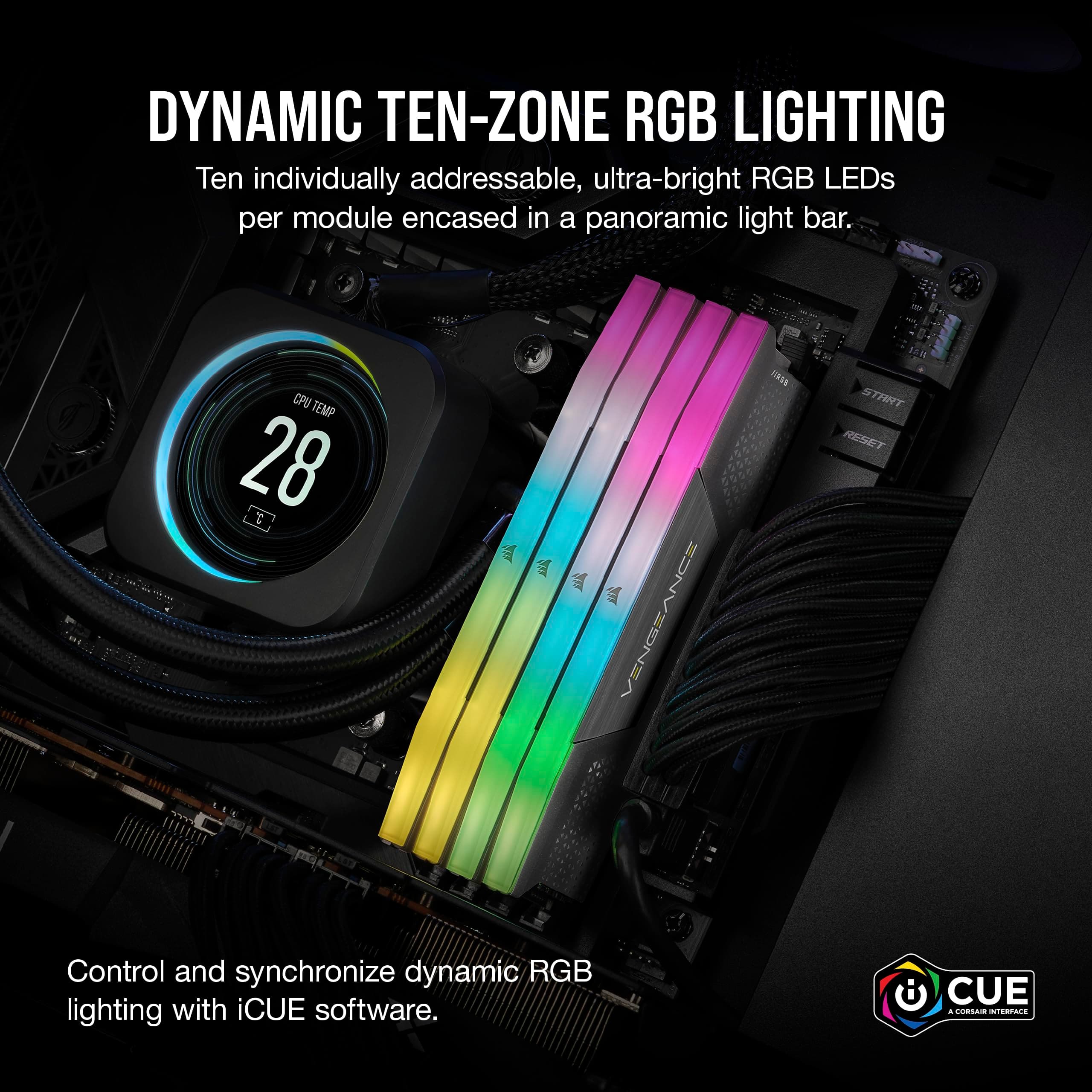 CORSAIR VENGEANCE RGB DDR5 RAM 64GB (4x16GB) Bis zu 5600MHz CL36-36-36-76 1.25V AMD EXPO Intel XMP 3.0 Desktop-Arbeitsspeicher – Grau (CMH64GX5M4B5600Z36) 64GB (4 x 16GB) Bild 8