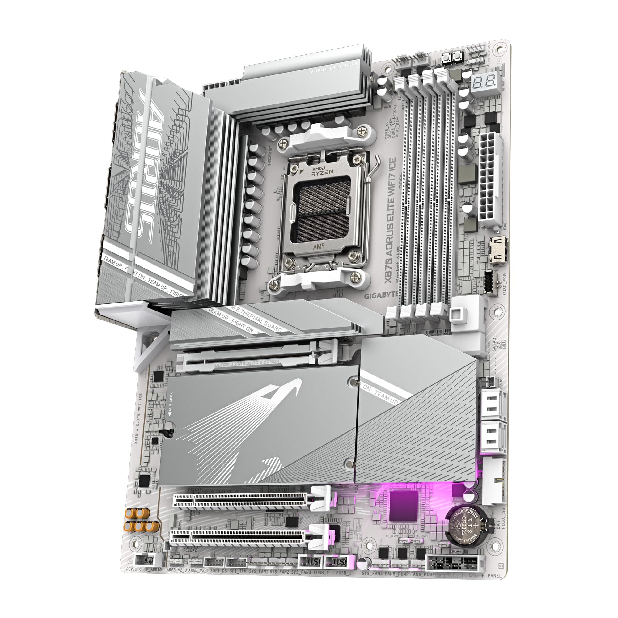 GIGABYTE X870 A Elite WIFI7 Ice-Mainboard - Unterstützt AMD Ryzen 9000 CPUs, digitales 16+2+2 Phasen VRM, bis zu 8000MHz DDR5 (OC), 3xPCIe 5.0, Wi-Fi 7, 2.5GbE LAN, USB 4 Bild 7