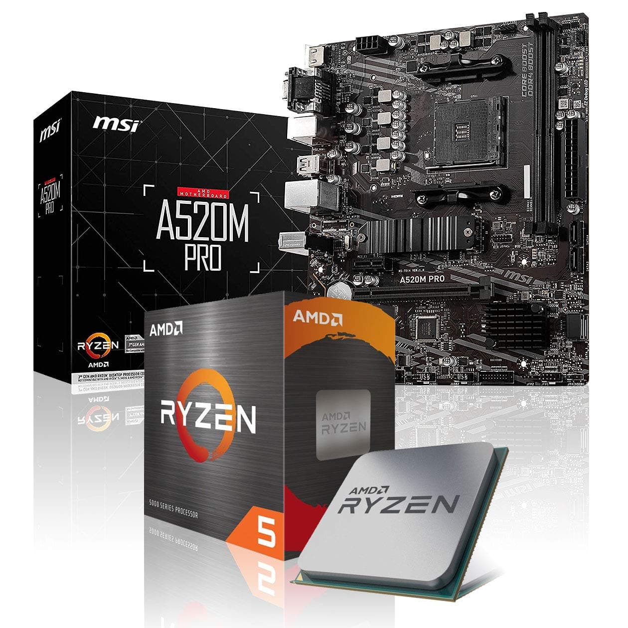 Aufrüst-Kit Bundle Ryzen 5 5500 Prozessor, A520M Pro Mainboard (zusammengebaut inkl. Bios Update + Funktionskontrolle)