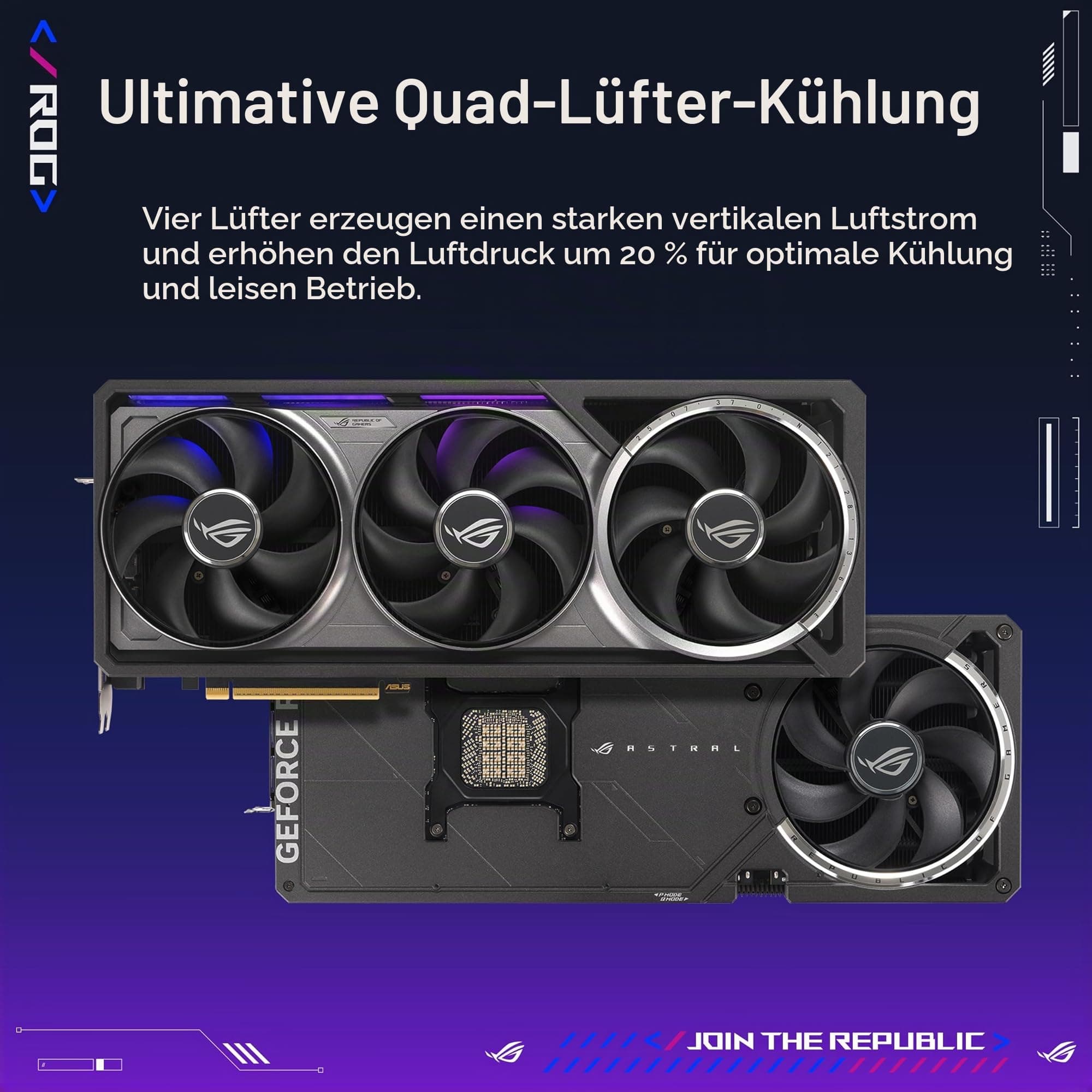 ASUS ROG Astral GeForce RTX™ 5090 OC Edition Gaming-Grafikkarte (PCIe® 5.0, 32 GB GDDR7, HDMI®/DP 2.1, 3.8-Slot, 4-Lüfter-Design, Axial-Tech-Lüfter, patentierte Dampfkammer, Bild 3