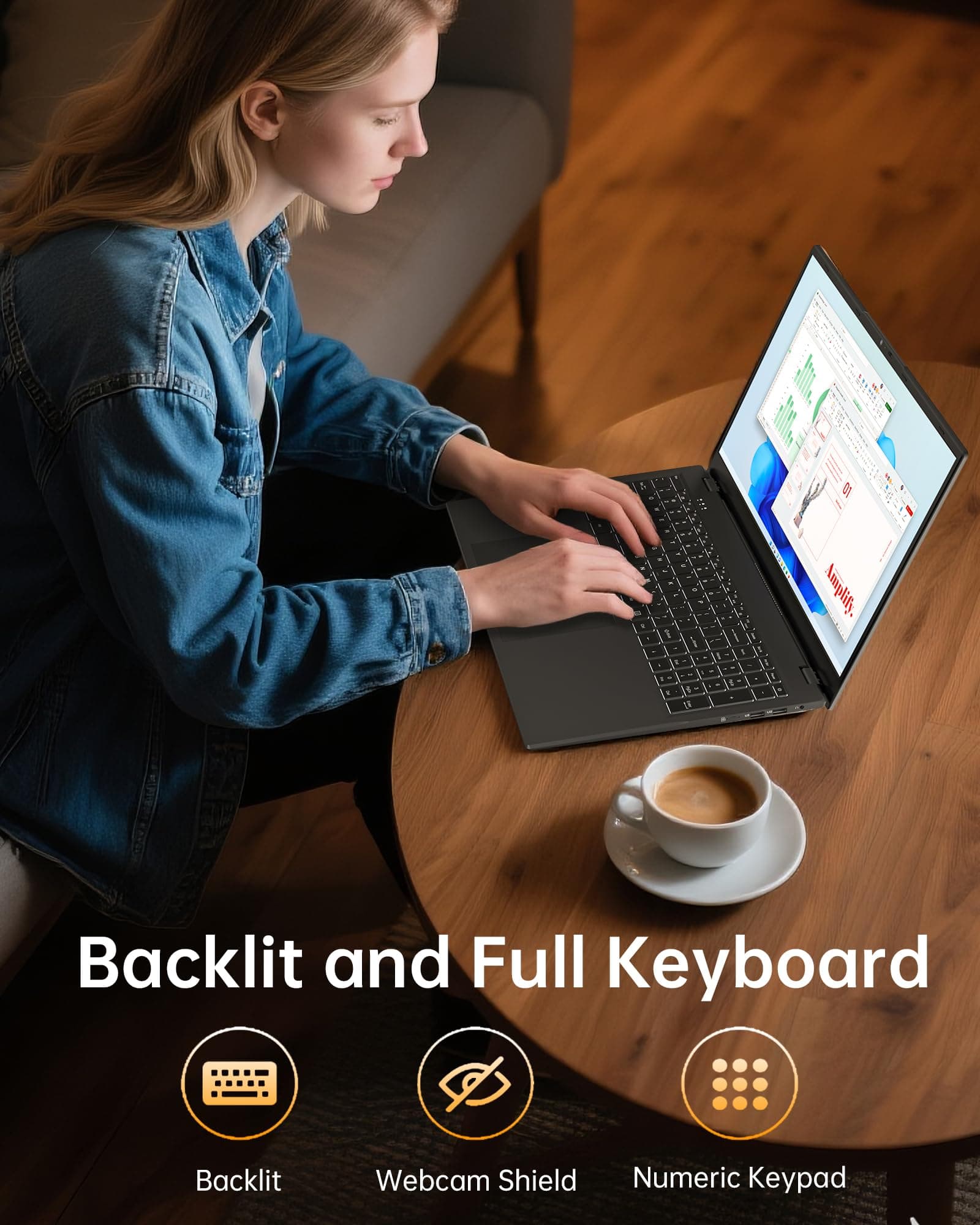 jumper 2026 Gaming Laptop 17,6 Zoll IPS 1920X1200, 16GB DDR4 RAM 512GB SSD, AMD Ryzen5 3500U(bis zu 3,7GHz), Leuchtende Tastatur, Leichte Business und Studenten Notebook, USB/HDMI/Typ-C/WiFi6 Schwarzgrau 17.6 Zoll Bild 6