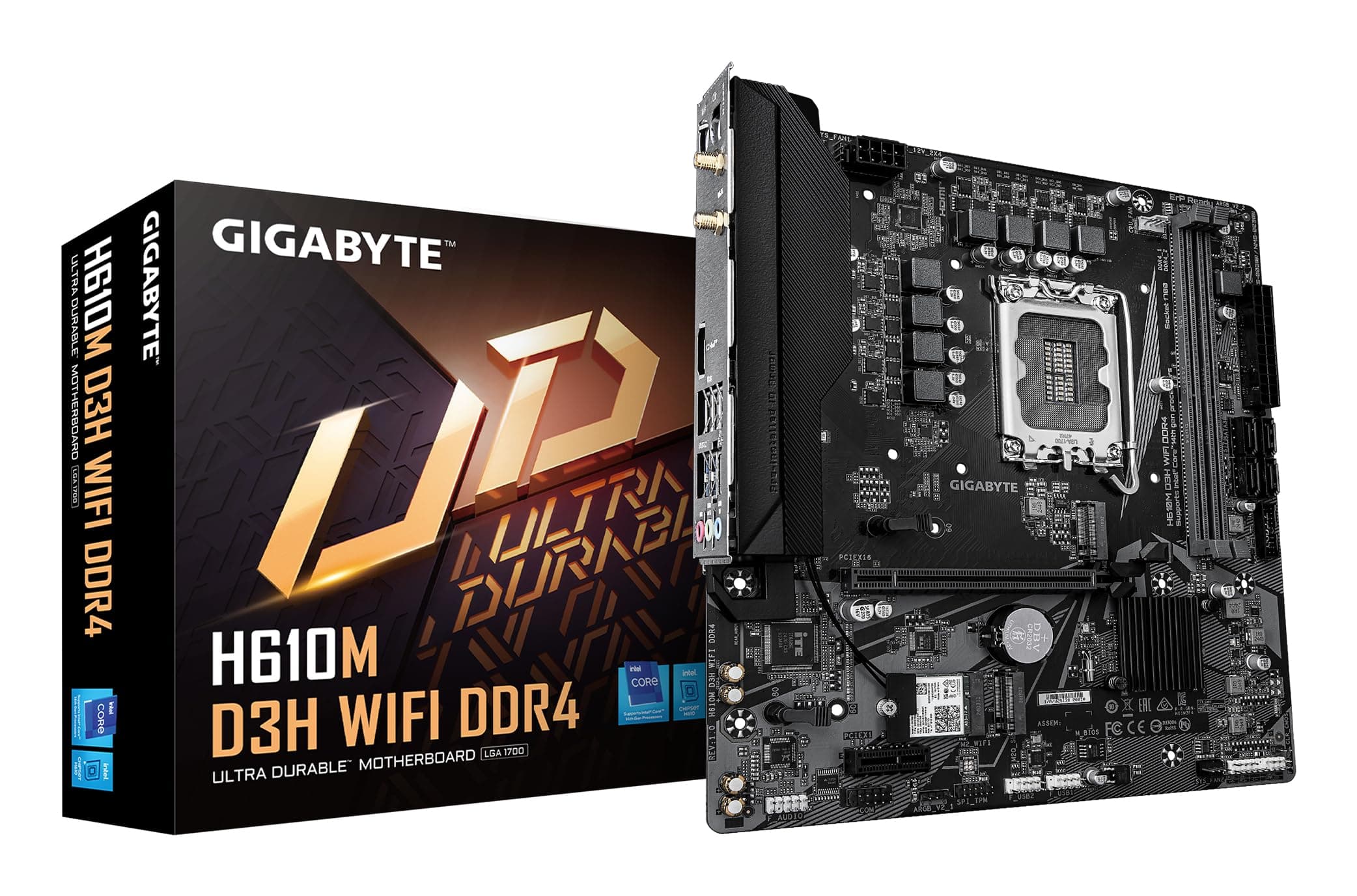 GIGABYTE H610M D3H WiFi DDR4 Mainboard – Unterstützt Intel Core Prozessoren der 14. Generation, 6+1+1 Phasen VRM, bis zu 3200 MHz DDR4, 2xPCIe 3.0 M.2, Wi-Fi 5, 1 GbE LAN, USB 3.2 Gen 1 Bild 2