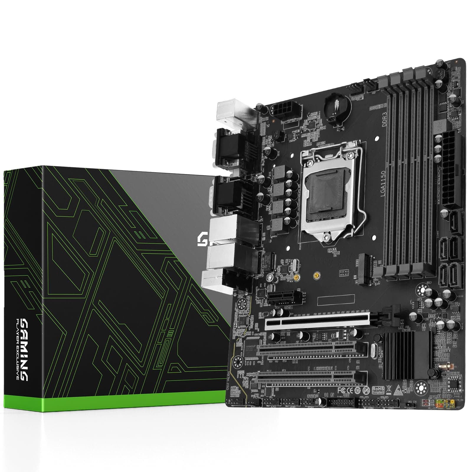SHANGZHAOYUAN H97M PRO LGA 1150 Mainboard Kompatibel mit Intel Core 4th/5th Gen i3 i5 i7 /Pentium/Xeon (Micro ATX, 4*DDR3 Non-ECC, SATA3.0, USB3.0, NVME M.2, PCIE 3.0) PC Gaming Motherboard