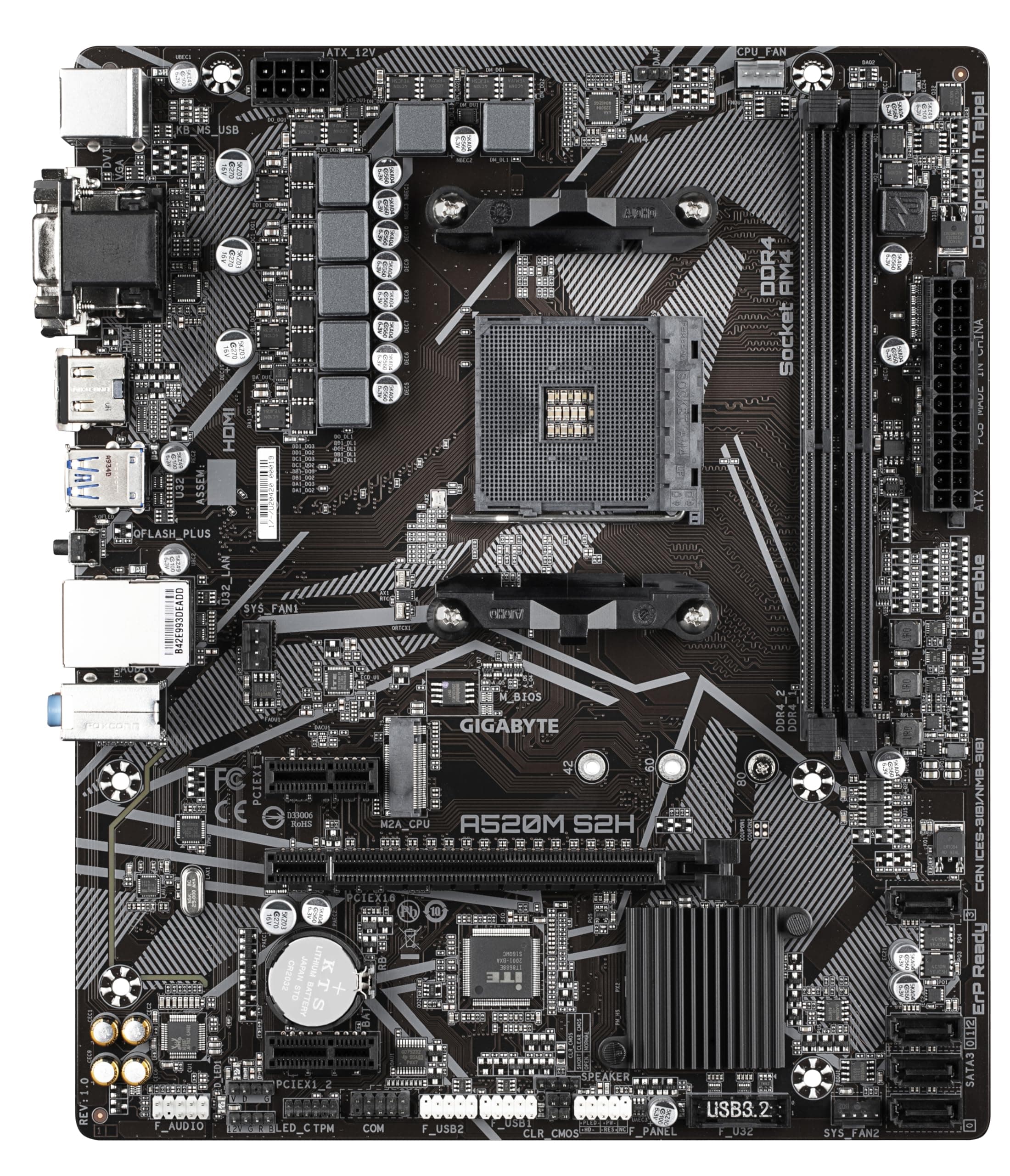 GIGABYTE A520M S2H Mainboard - Unterstützt AMD Ryzen 5000 Serie AM4 CPUs, 4+3 Phasen reines digitales VRM, bis zu 5100MHz DDR4 (OC), PCIe 3.0 x4 M.2, GbE LAN, USB 3.2 Gen 1 Bild 3