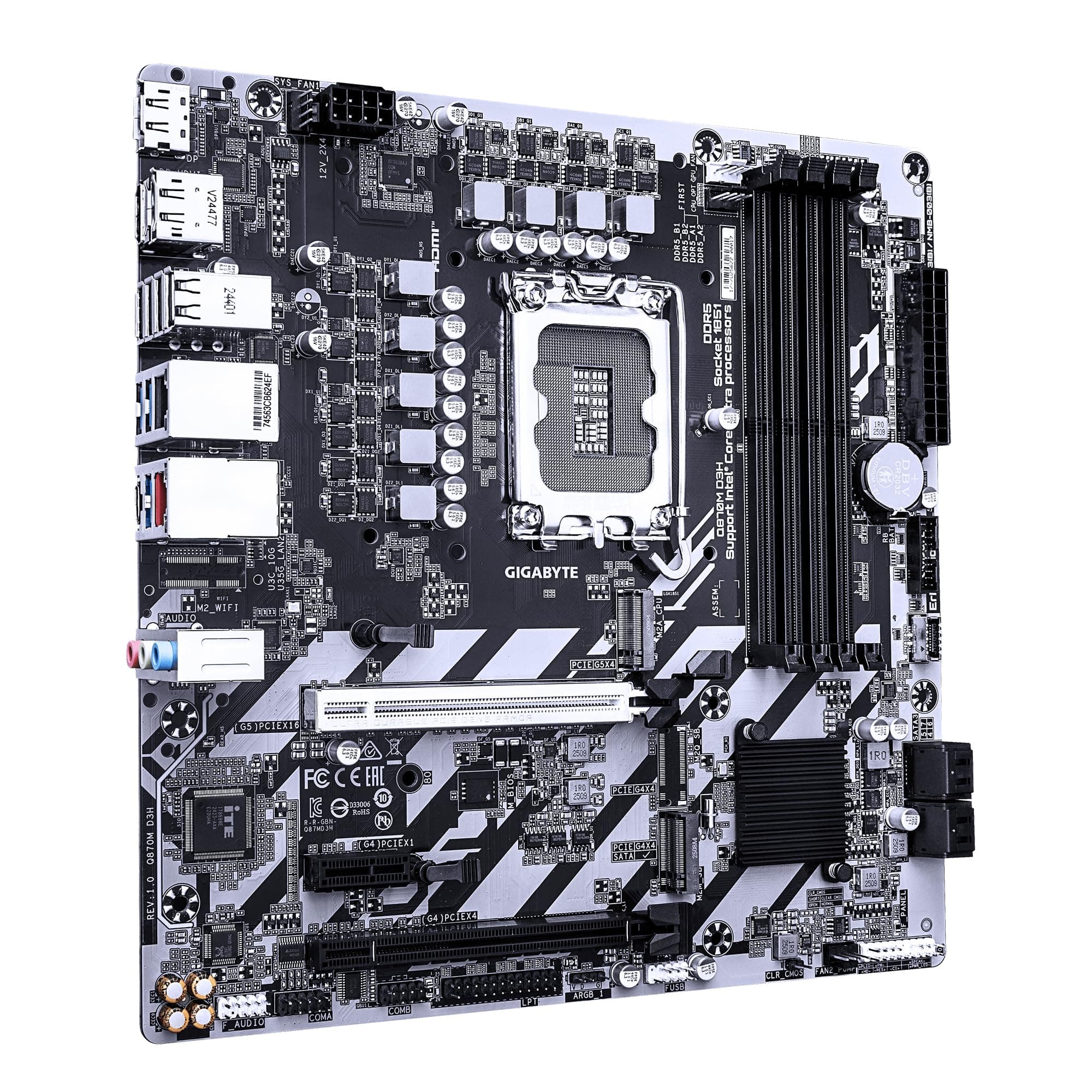 GIGABYTE Q870M D3H Mainboard - Intel Core Ultra (Serie 2) CPUs, 4+1+2 Phasen VRM, bis zu 9066MHz DDR5 (O.C), 2xPCIe 4.0 M.2, 1GbE LAN, USB 3.2 Gen 2 Bild 5