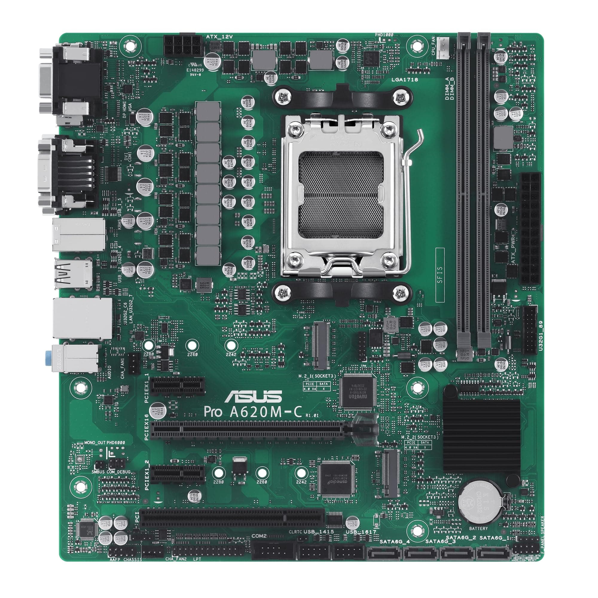 ASUS PRO A620M-C-CSM Mainboard Sockel AMD AM5 (Ryzen AM5, mATX, DDR5, M.2 PCIe 4.0, 1Gb Ethernet, USB 3.2 Gen 2 Type-C, Front USB 3.2 Gen 1 Header) Bild 3