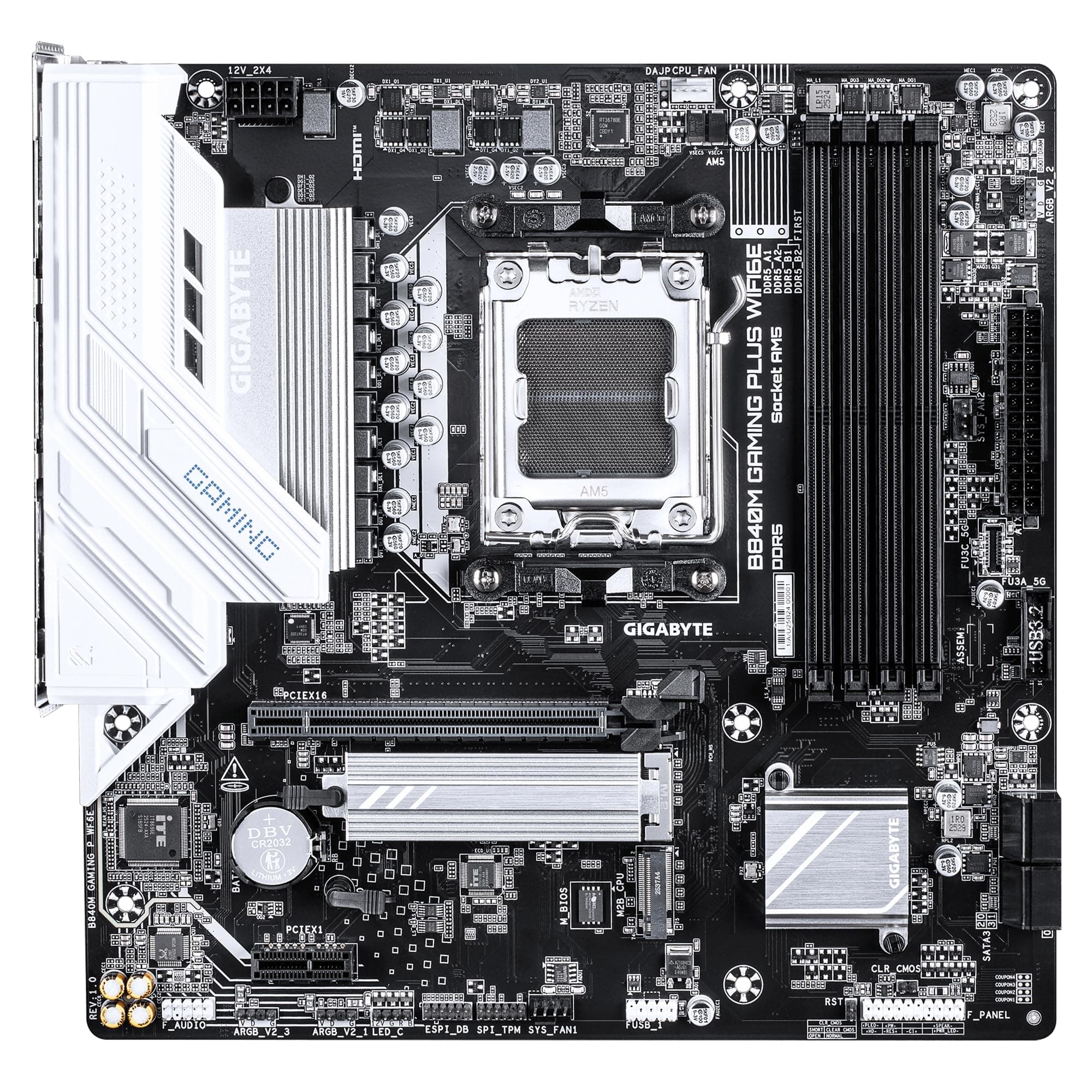 GIGABYTE B840M Gaming Plus WIFI6E Mainboard – AMD Ryzen 9000 CPUs, 8+2+2-Phasen-VRM, bis zu 8200 MHz DDR5 (O.C.), 2× PCIe-4.0-M.2, Wi-Fi 6E, 1-GbE-LAN, USB 3.2 Gen 2 Bild 3