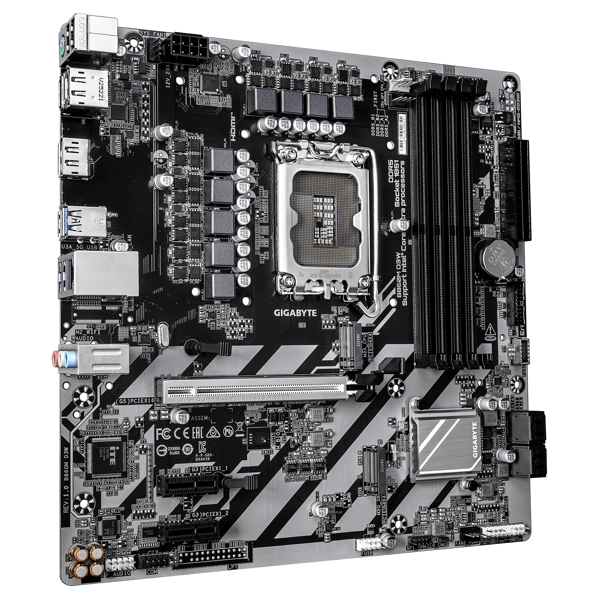 GIGABYTE B860M D3W Mainboard – Intel Core Ultra Series CPUs, 4+1+2-Phasen-VRM, bis zu 9066 MHz DDR5, 2× PCIe 4.0 M.2, 1-GbE-LAN, USB 3.2 Gen 1 Bild 5