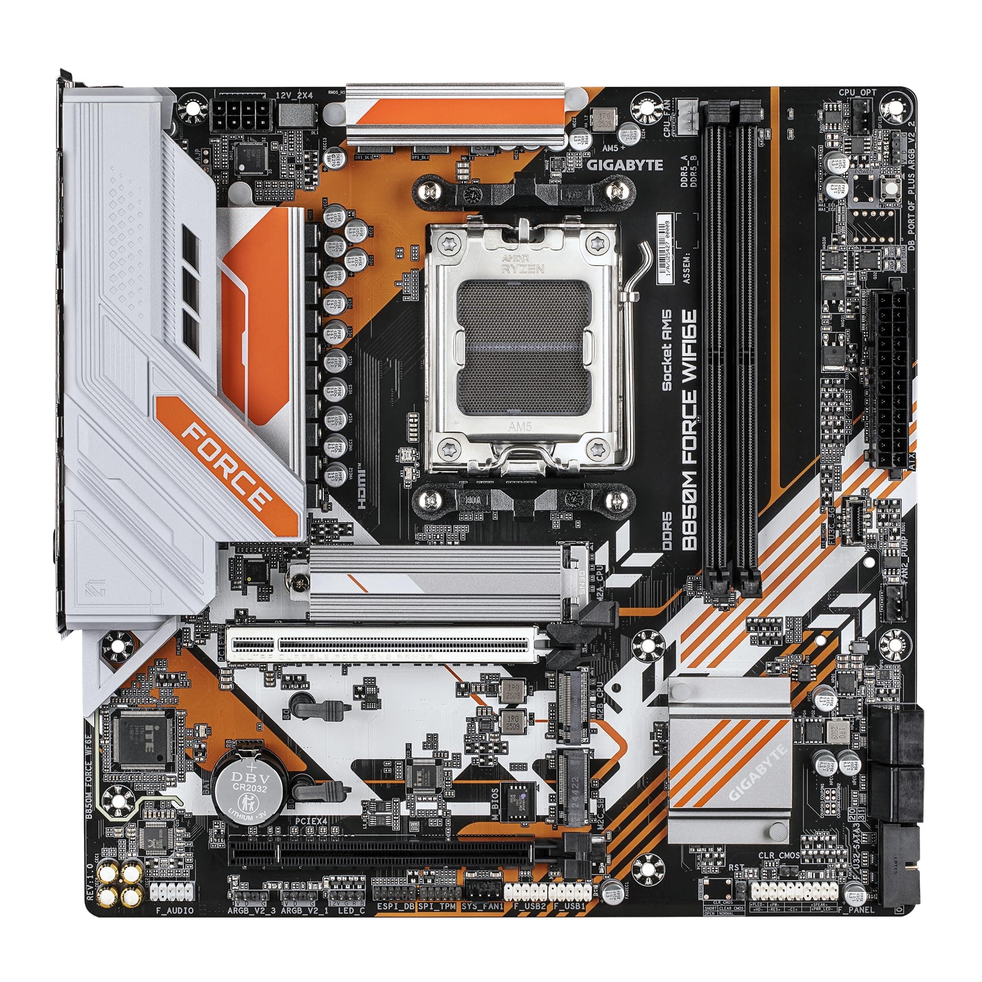 GIGABYTE B850M Force WIFI6E Mainboard – Unterstützt AMD Ryzen 9000 Serie Prozessoren, 8+2+2 Phasen Digital-VRM, bis zu 9600 MHz DDR5 (OC), 1 x PCIe 5.0 M.2 + 2 x PCIe 4.0 M.2, Wi-Fi 6E, 2.5 GbE LAN Bild 3