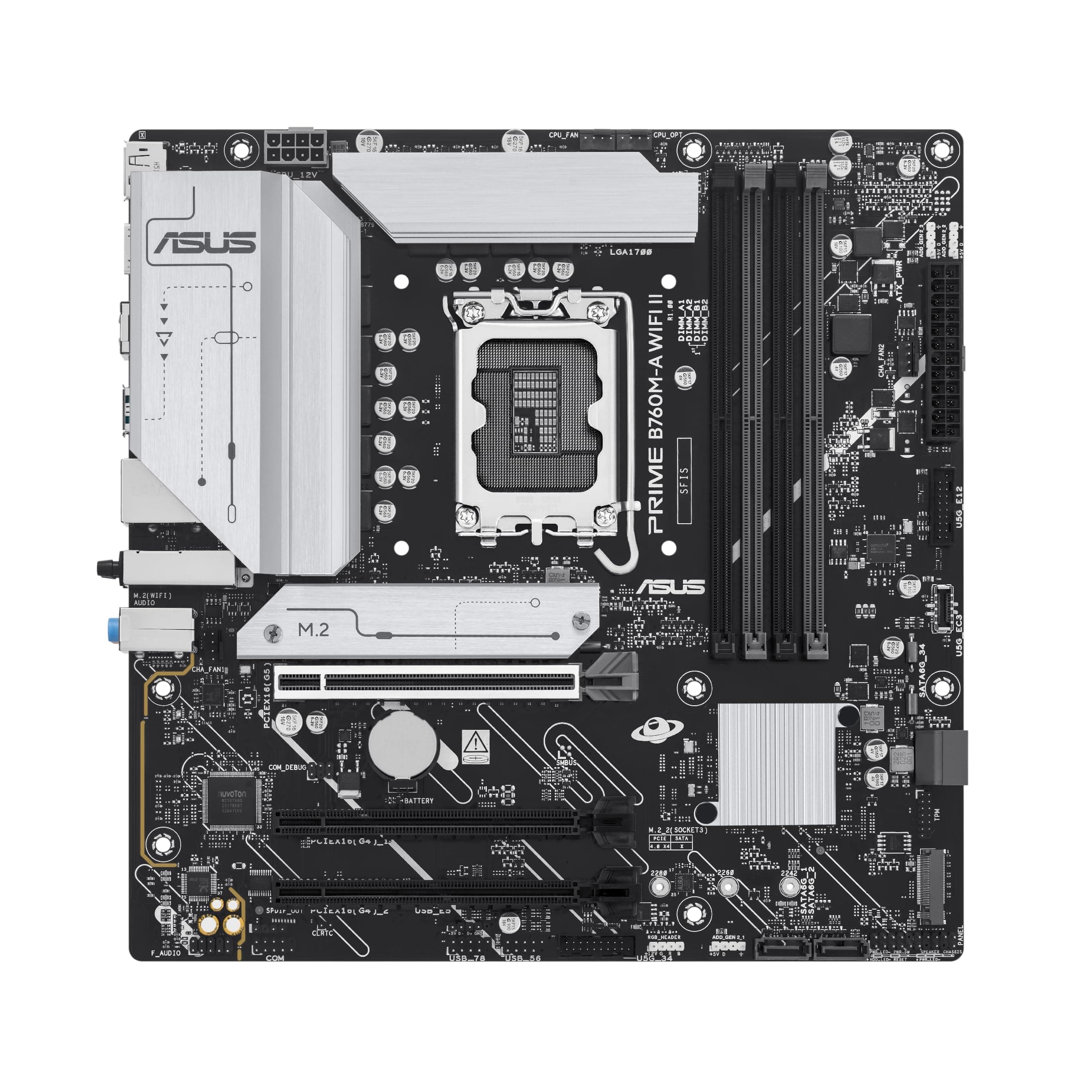ASUS Intel B760 (LGA 1700) mATX-Mainboard (DDR5, PCIe 5.0 Ready, 2x M.2-Steckplätze, WIFI 6E, Realtek 2.5Gb Ethernet, DisplayPort, HDMI, SATA 6 Gbps, h. USB 10Gbps Type-A & v. USB 5Gbps Type-C, Aura S Bild 2