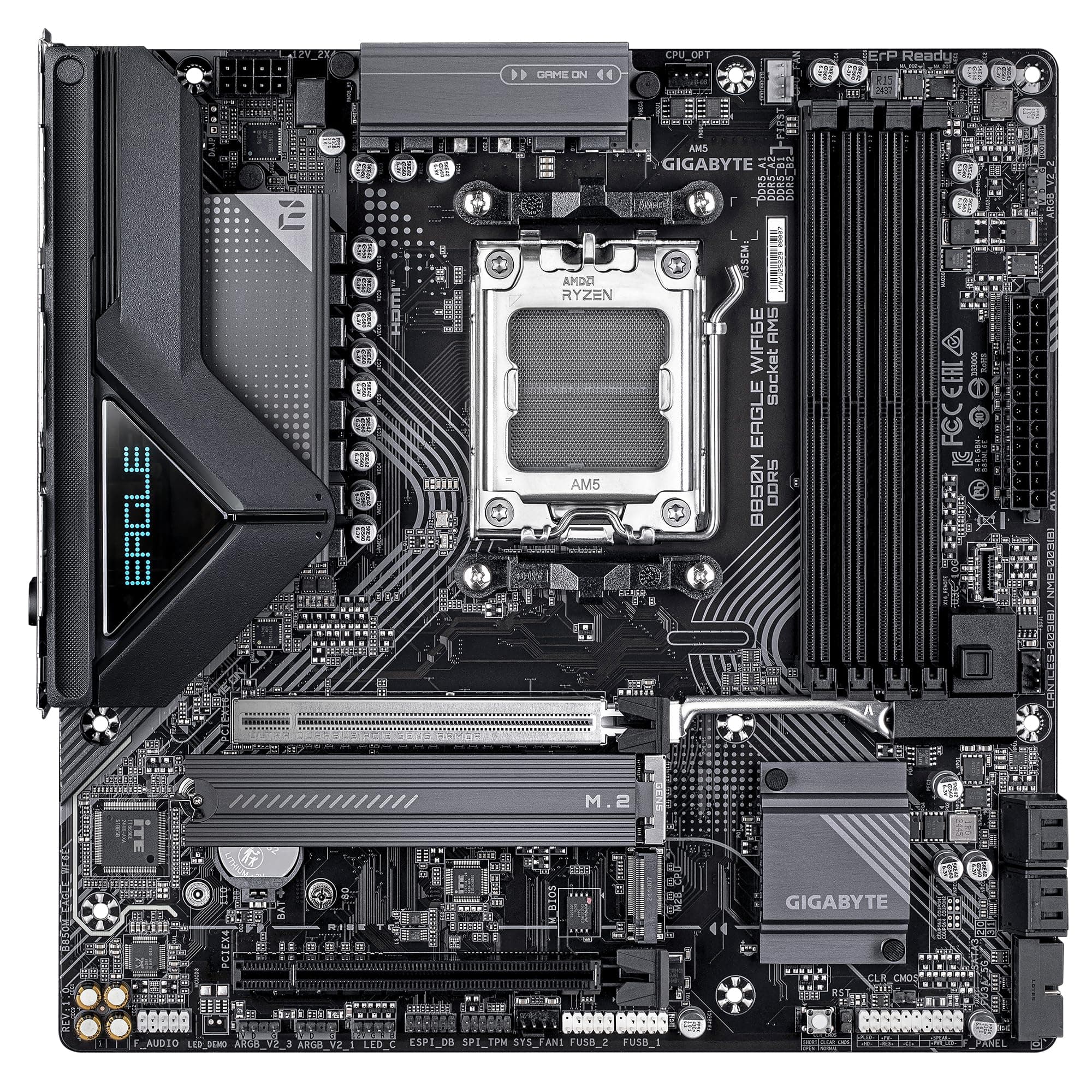 GIGABYTE B850M Eagle WIFI6E Mainboard - AMD Ryzen 9000 Serie CPUs, 8+2+2 Phasen Digital-VRM, bis zu 8200MHz DDR5 (OC), 1xPCIe 5.0 + 1xPCIe 4.0 M.2, Wi-Fi 6E, 2.5GbE LAN, USB 3.2 Gen 2 Bild 3