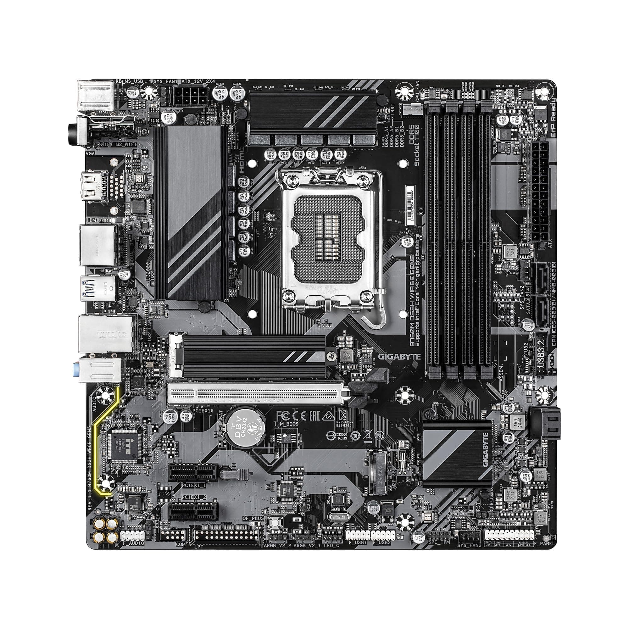 GIGABYTE B760M DS3H WIFI6E GEN5 LGA 1700 Intel B760 M-ATX Motherboard mit DDR5, M.2, PCIe 5.0, USB 3.2 Gen 2 Type-C, WIFI6E 2.5GbE LAN, WiFi EZ-Plug, PCIe EZ-Latch Bild 3
