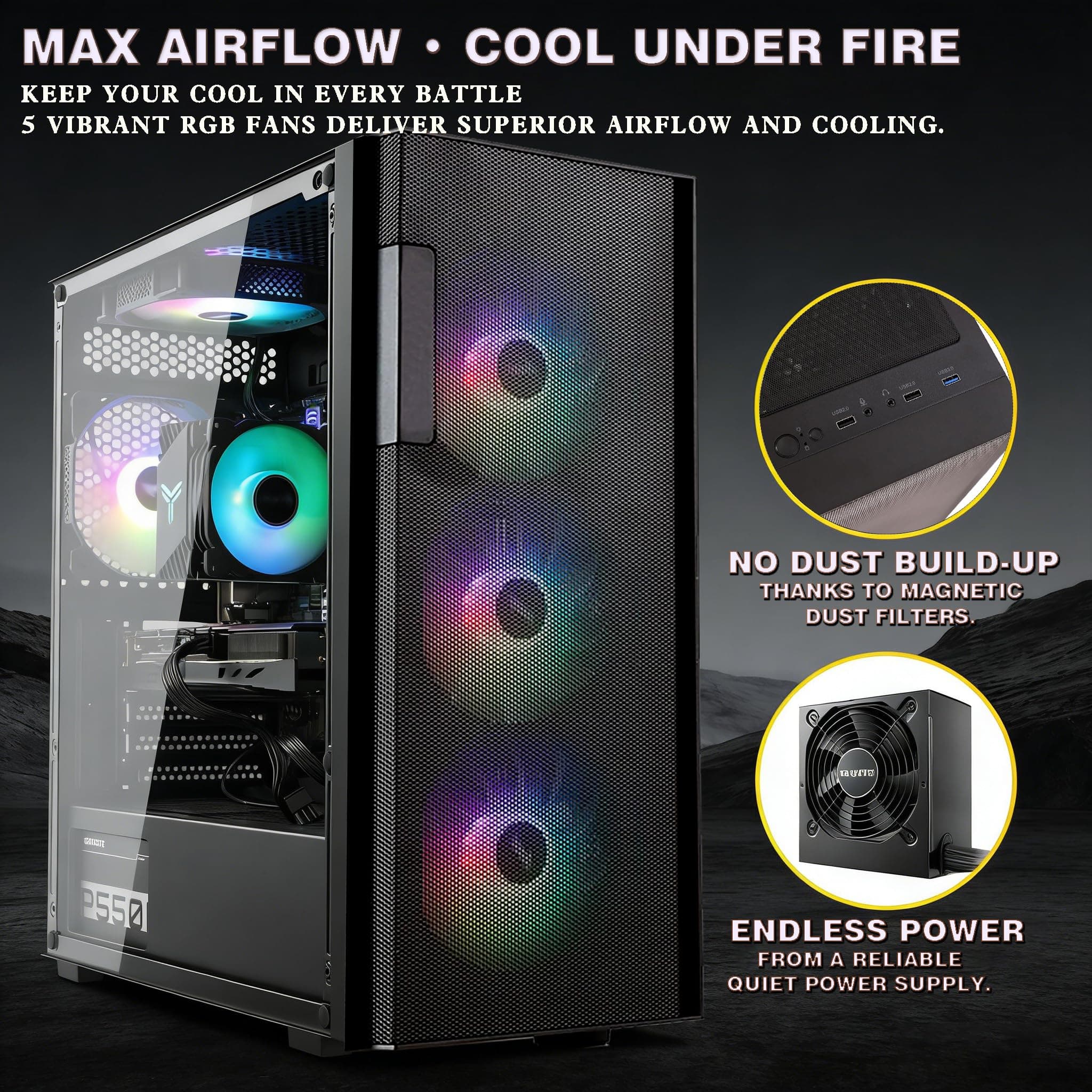 Gaming PC Core i5-12400F, GeForce RTX 3060, B610, 8GB 3200MHz DDR4 RAM, 500GB NVMe SSD, P550W, 5 RGB Lüfter, WLAN, leistungsstarker Gaming- & Kreativ-PC CoreI5 I5 12400F|RTX3060|8GB DDR4|500GB Bild 3