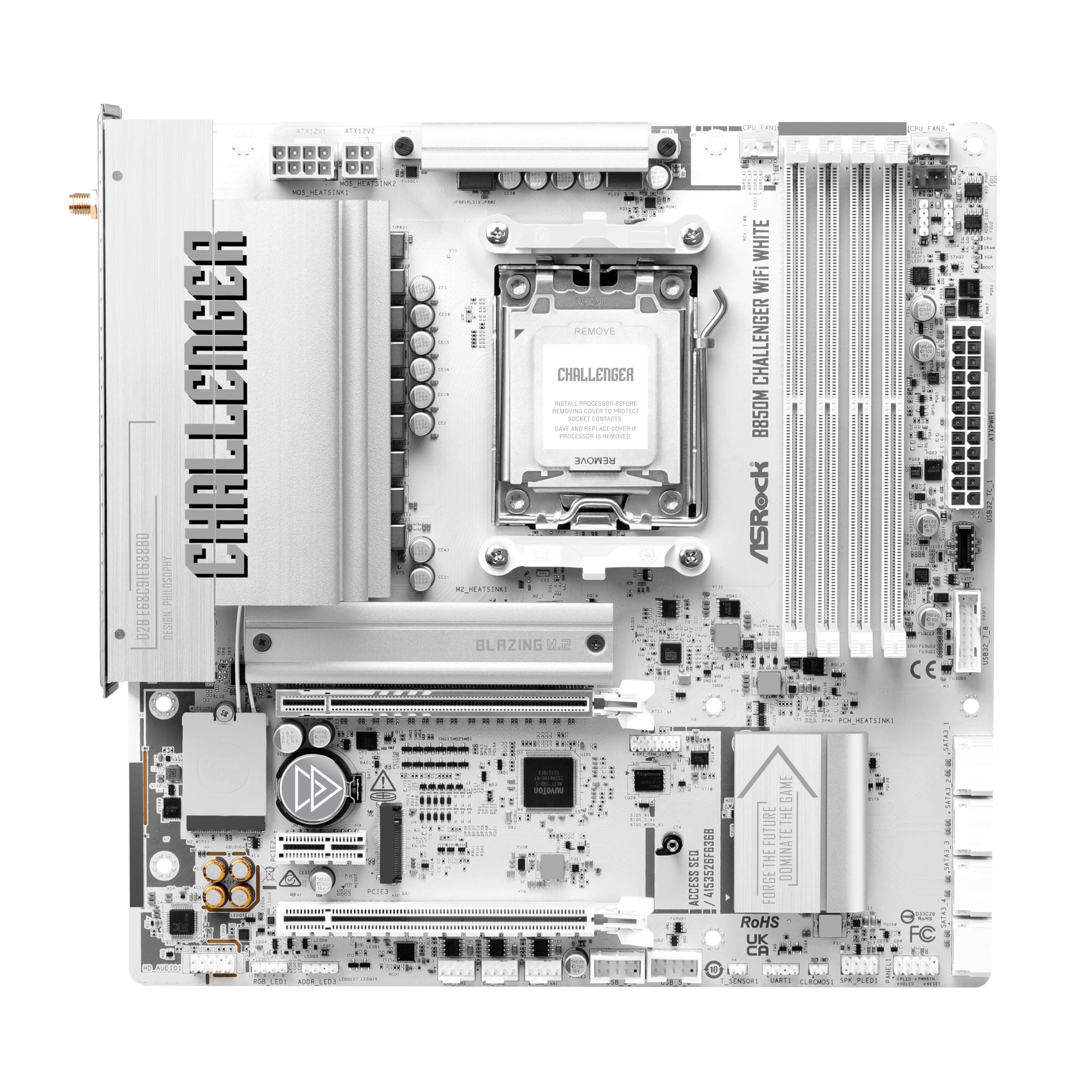 ASRock B850M Challenger WiFi White Socket AM5 Micro-ATX Mainboard Kompatibel mit AMD Ryzen Serie 9000/8000/7000, B850, DDR5 8000+(OC), PCIe 5.0, WiFi 7, LAN 2.5G, Lightning Gaming-Ports Bild 3