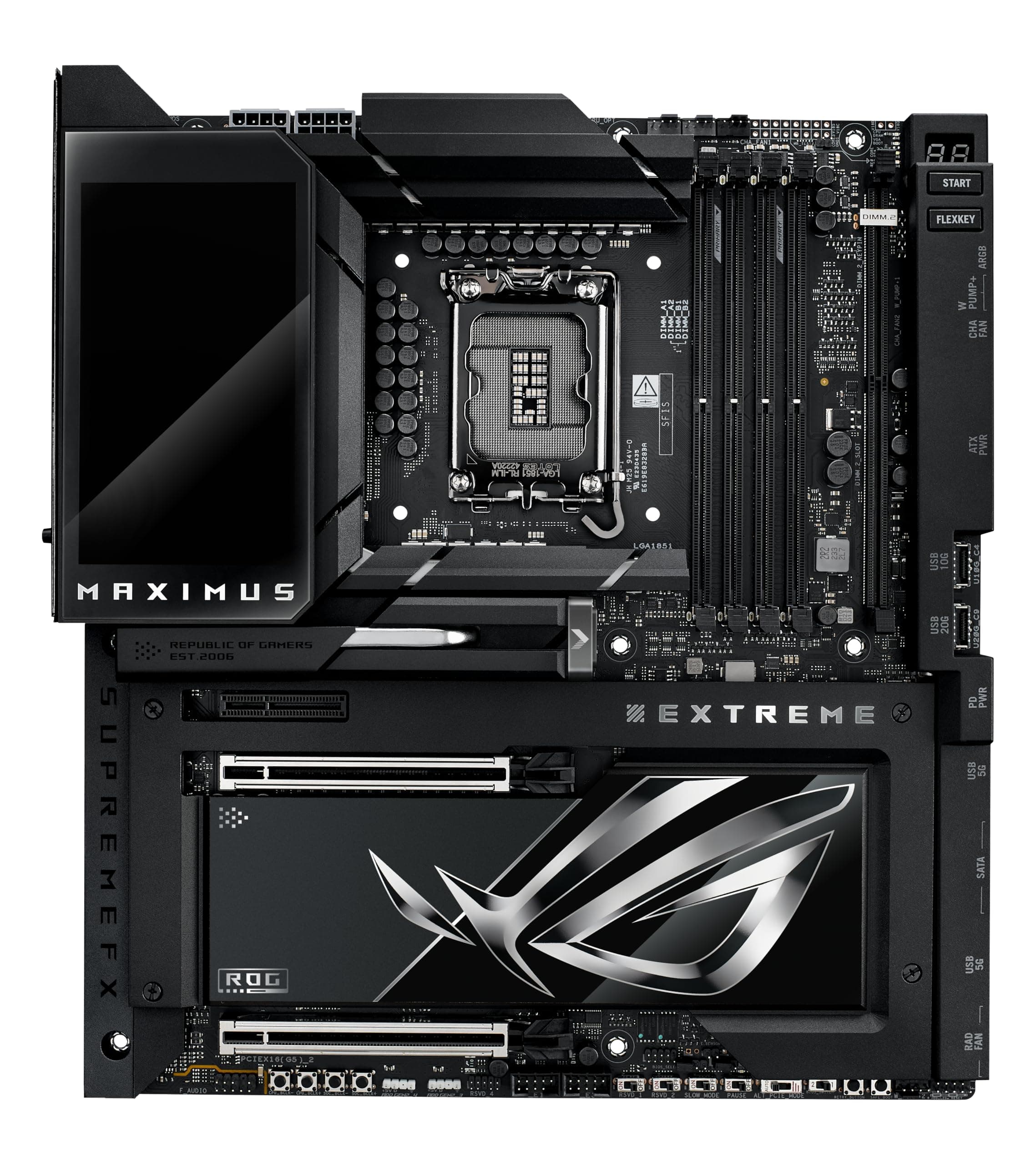 ASUS ROG Maximus Z890 Extreme Gaming Mainboard Sockel Intel LGA 1851 (E-ATX, Advanced AI, DDR5, NitroPath DRAM, WiFi 7, 3X PCIe 5.0 M.2, 1x PCIE 4.0 M.2, 2X Thunderbolt 5, DIMM Flex) Bild 3