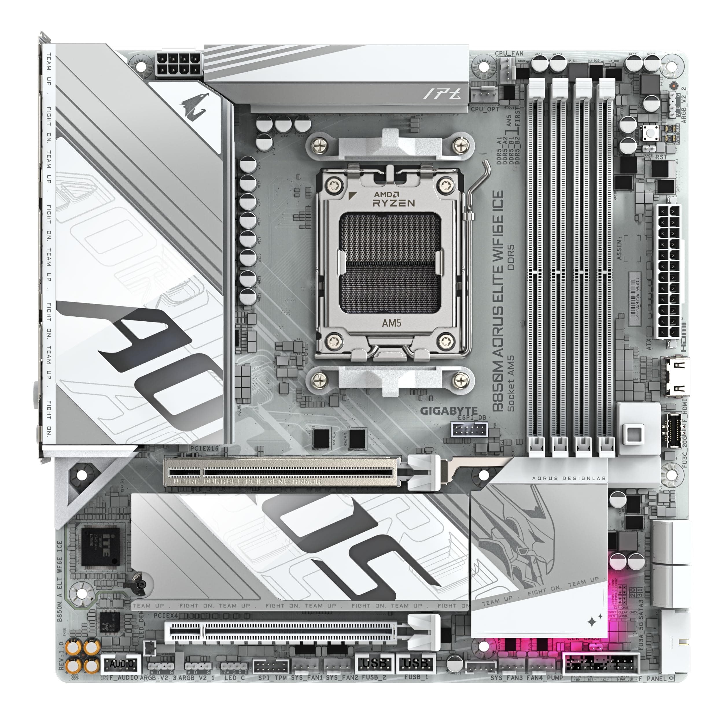 GIGABYTE B850M AORUS Elite WIFI6E Ice Motherboard - AMD Ryzen 9000 Series CPUs, 12+2+1 Phasen Digital VRM, bis zu 8200MHz DDR5 (OC), 1xPCIe 5.0 + 1xPCIe 4.0 M.2, 2.5 LAN, WiFi 7, USB 3.2 Gen 2 Bild 3