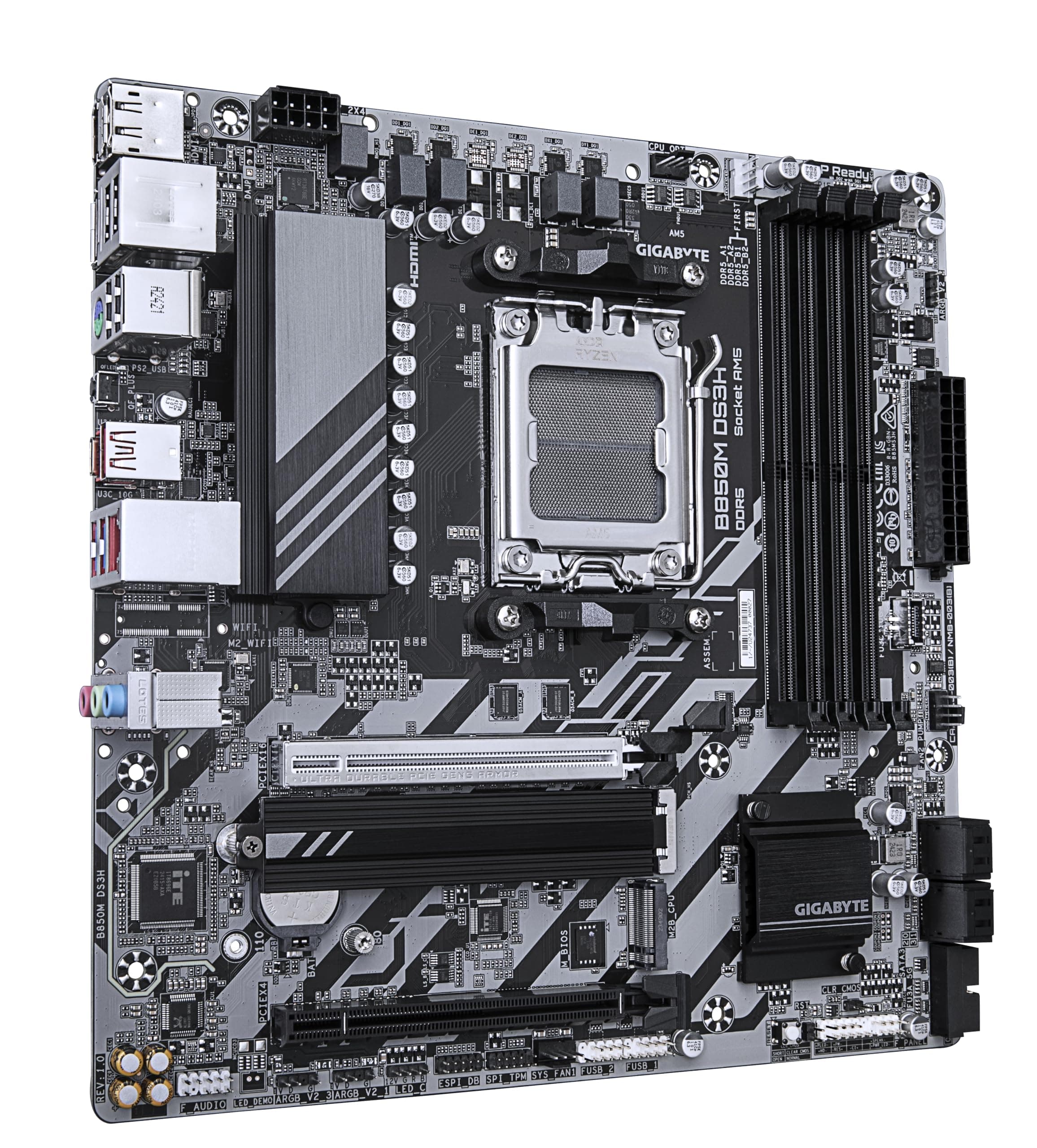 GIGABYTE B850M DS3H Motherboard - AMD Ryzen 9000 Series CPUs, 16+2+2 Phasen Digital VRM, bis zu 8200MHz DDR5 (OC), 1xPCIe 5.0 + 1xPCIe 4.0 M.2, 2.5 LAN, USB 3.2 Gen 2 Bild 5