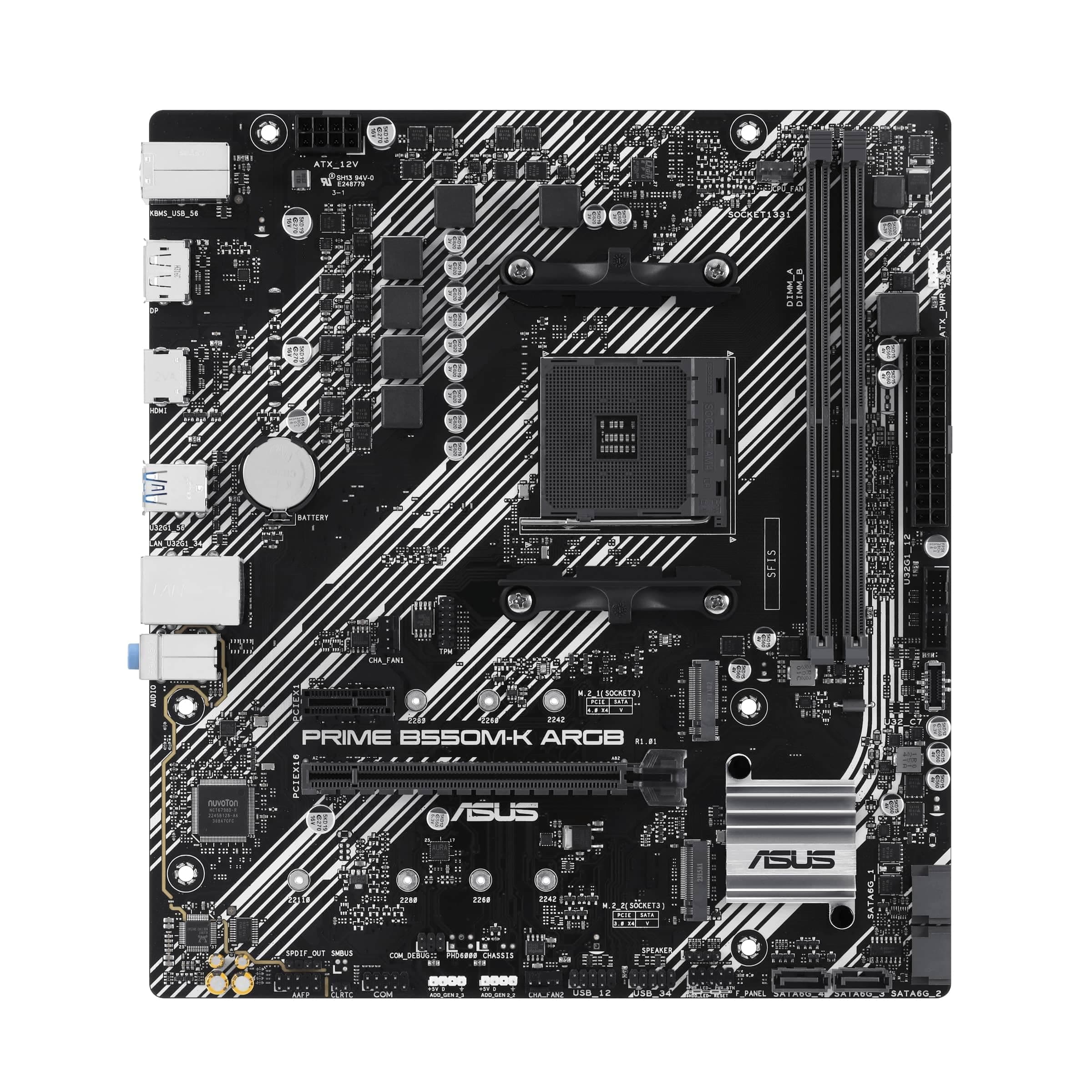 ASUS Prime B550M-K ARGB Gaming Mainboard Sockel AMD AM4 (mATX, PCIe 4.0, 2X M.2, DisplayPort, HDMI, SATA 6Gbit/s, Aura Sync) Bild 2