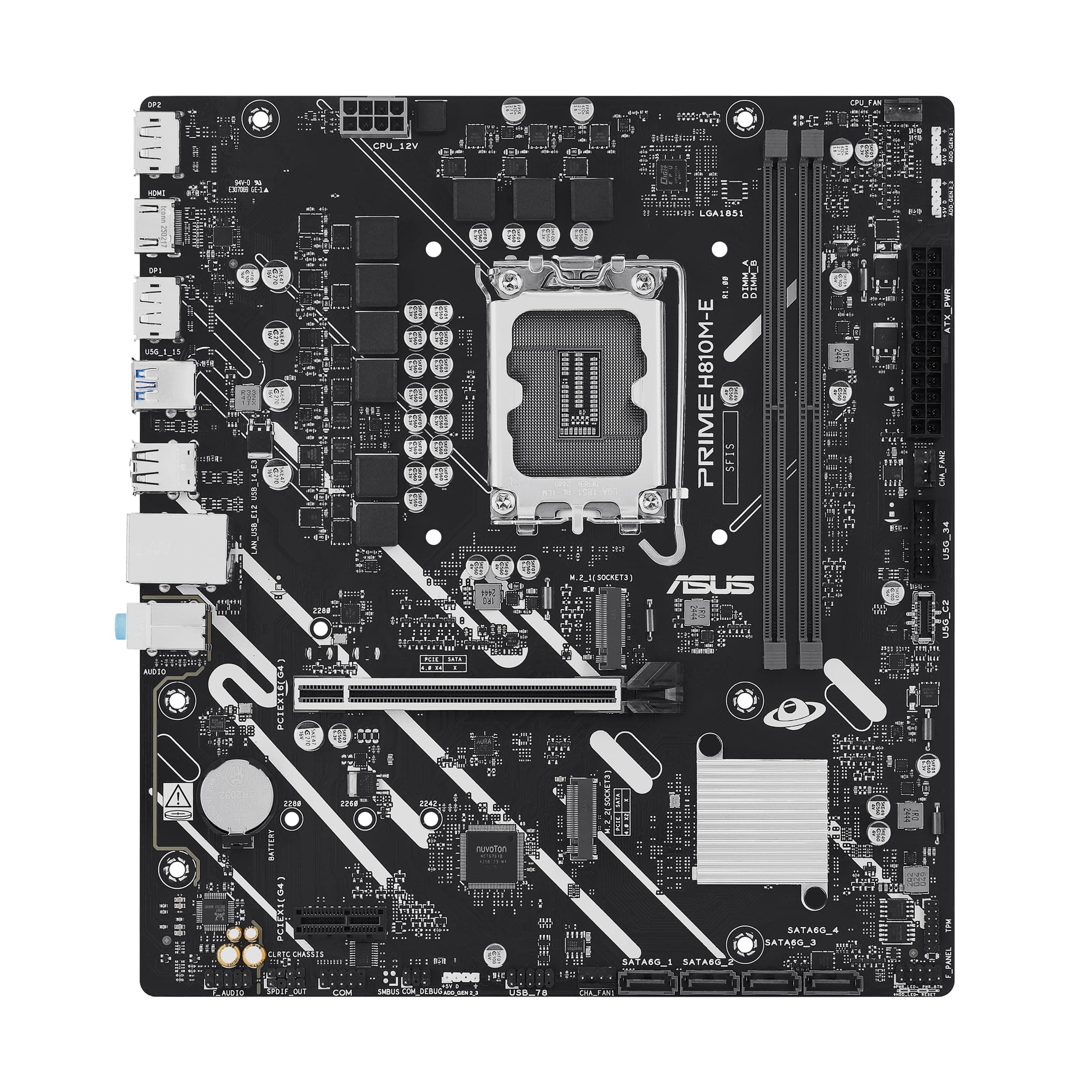 ASUS Prime H810M-E-CSM Intel H810 LGA1851 Micro-ATX Mainboard (Advanced AI PC-Ready, DDR5, PCIe 4.0, 2 x DP, HDMI, USB 5Gbps hinten, USB C 5Gbps vorne, 2 x M.2 Steckplätze, 1Gb Ethernet, Aura Sync) Bild 5