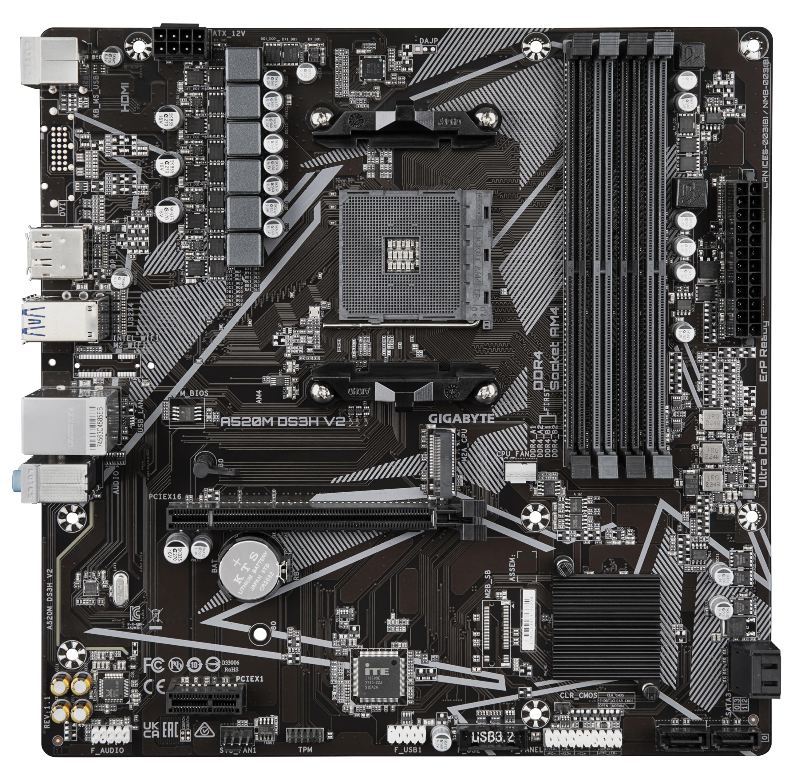 GIGABYTE A520M DS3H V2 Mainboard - Unterstützt AMD Ryzen 5000 Serie AM4 CPUs, bis zu 4733 MHz DDR4 (OC), PCIe 3.0 x16, GbE LAN, USB 3.2 Gen 1 Bild 5